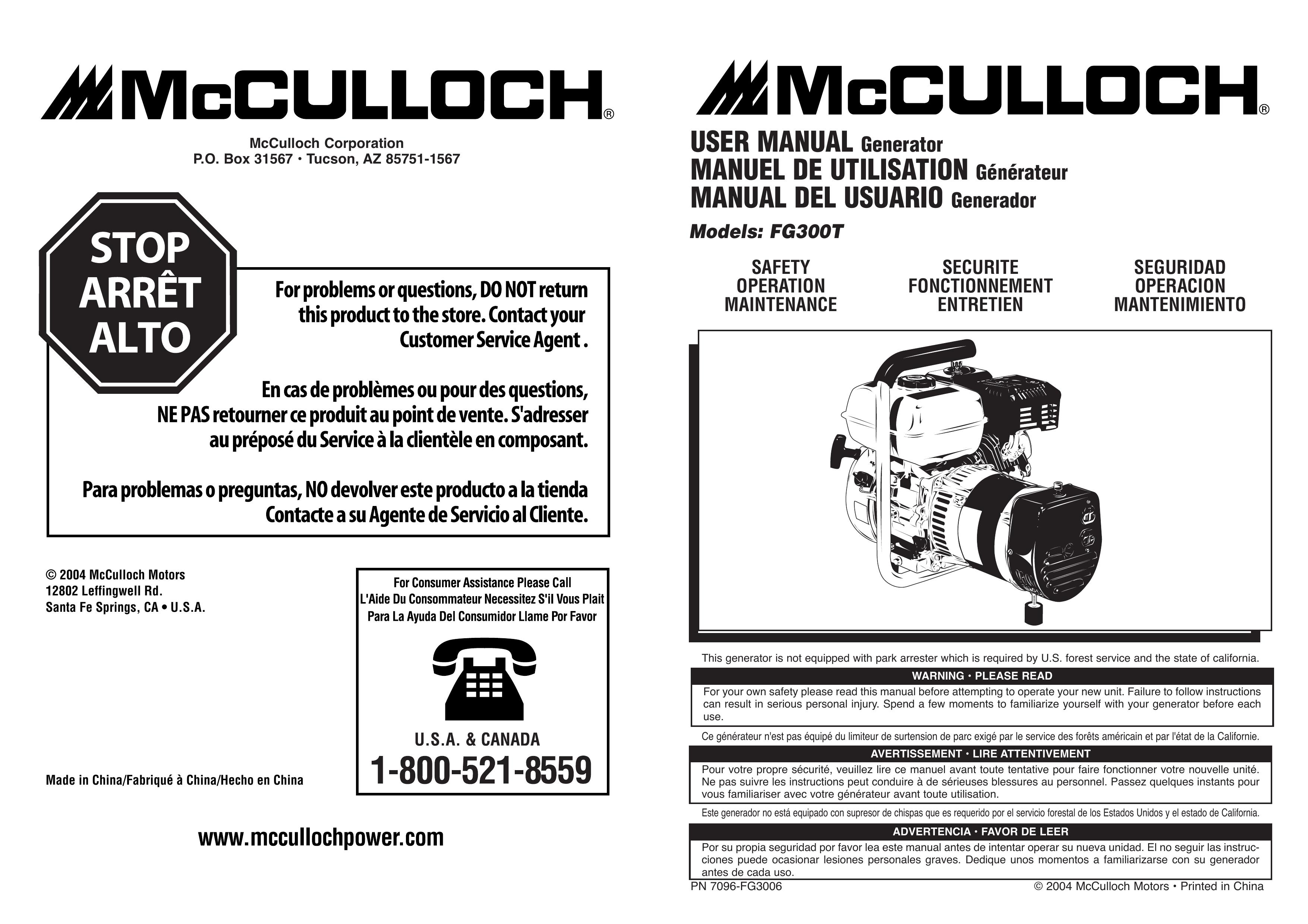McCulloch 7096-FG3006 Portable Generator User Manual