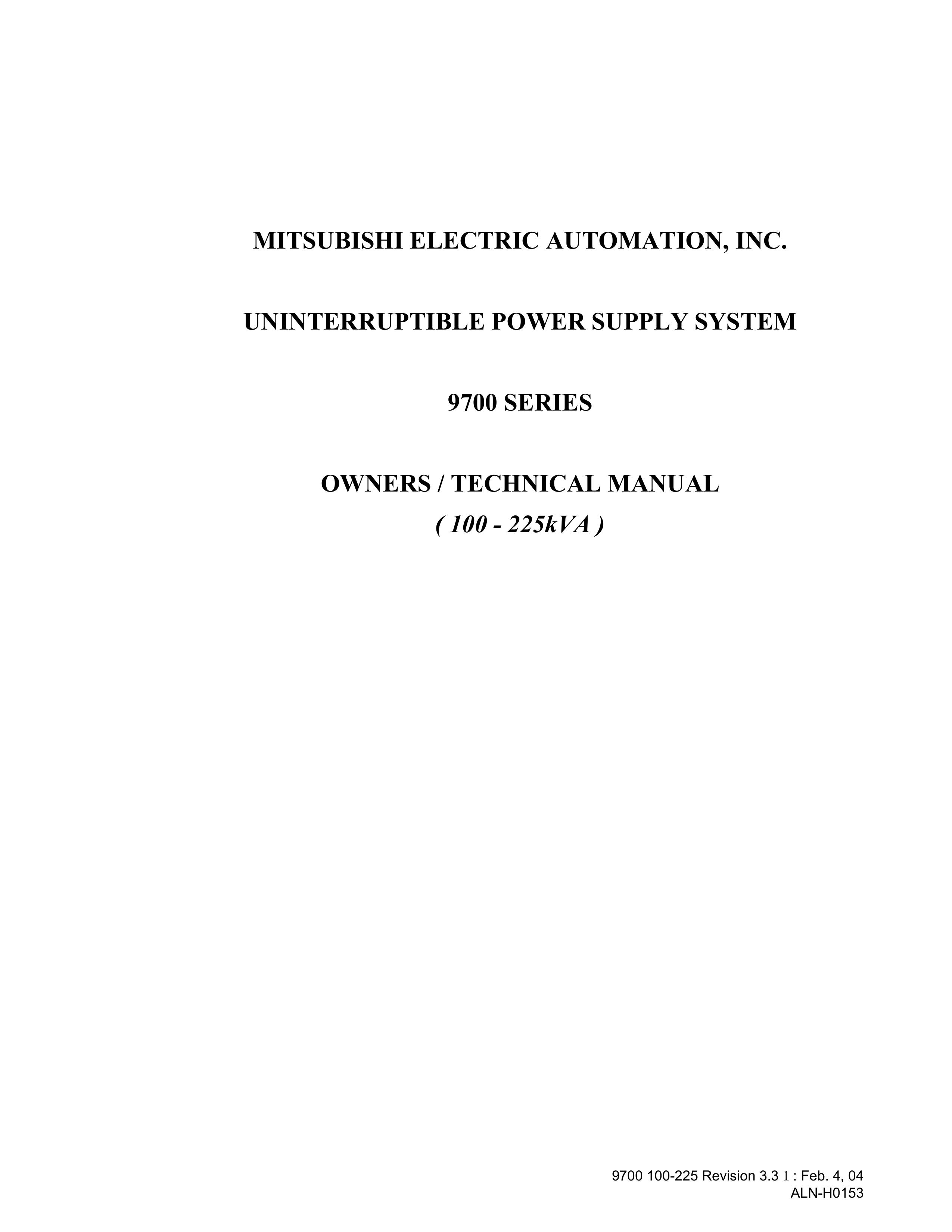 Mitsubishi Electronics 9700 Series Portable Generator User Manual