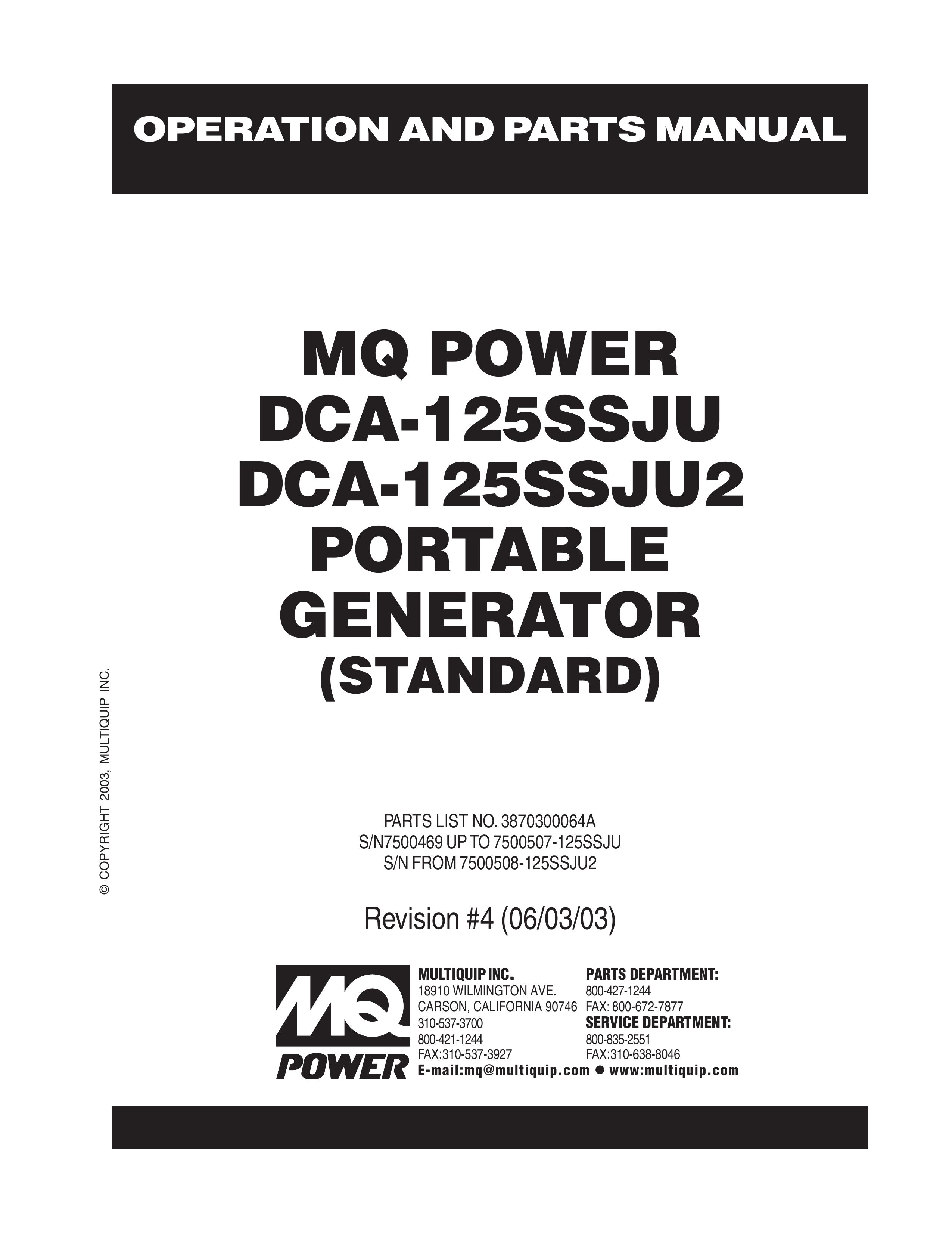 Multiquip DCA-125SSJU Portable Generator User Manual