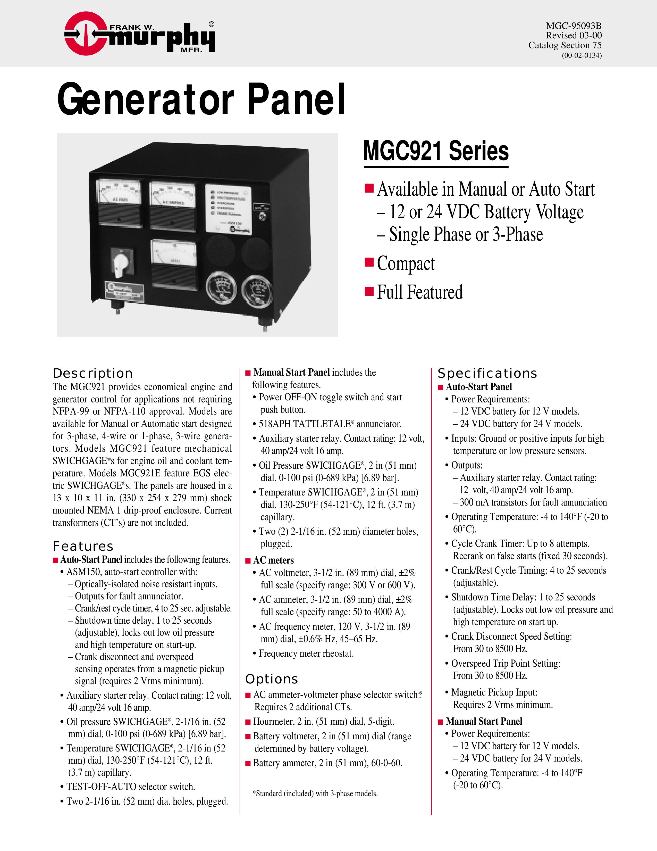 Murphy MGC921 Series Portable Generator User Manual