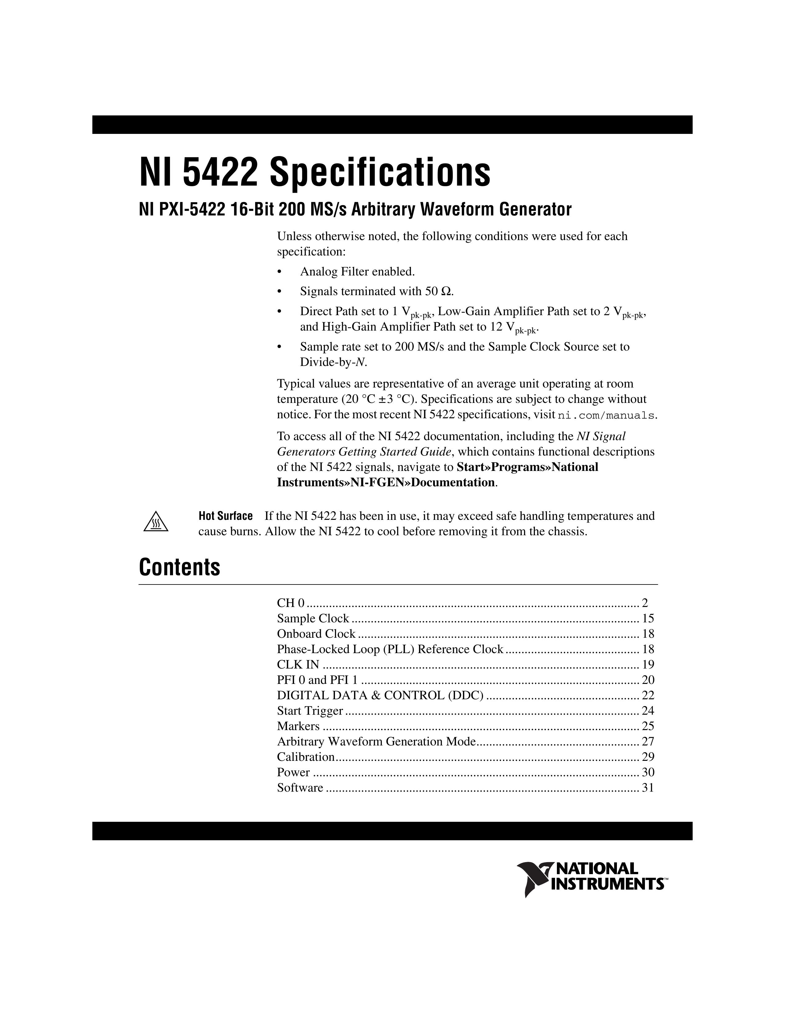 National Instruments NI 5422 Portable Generator User Manual