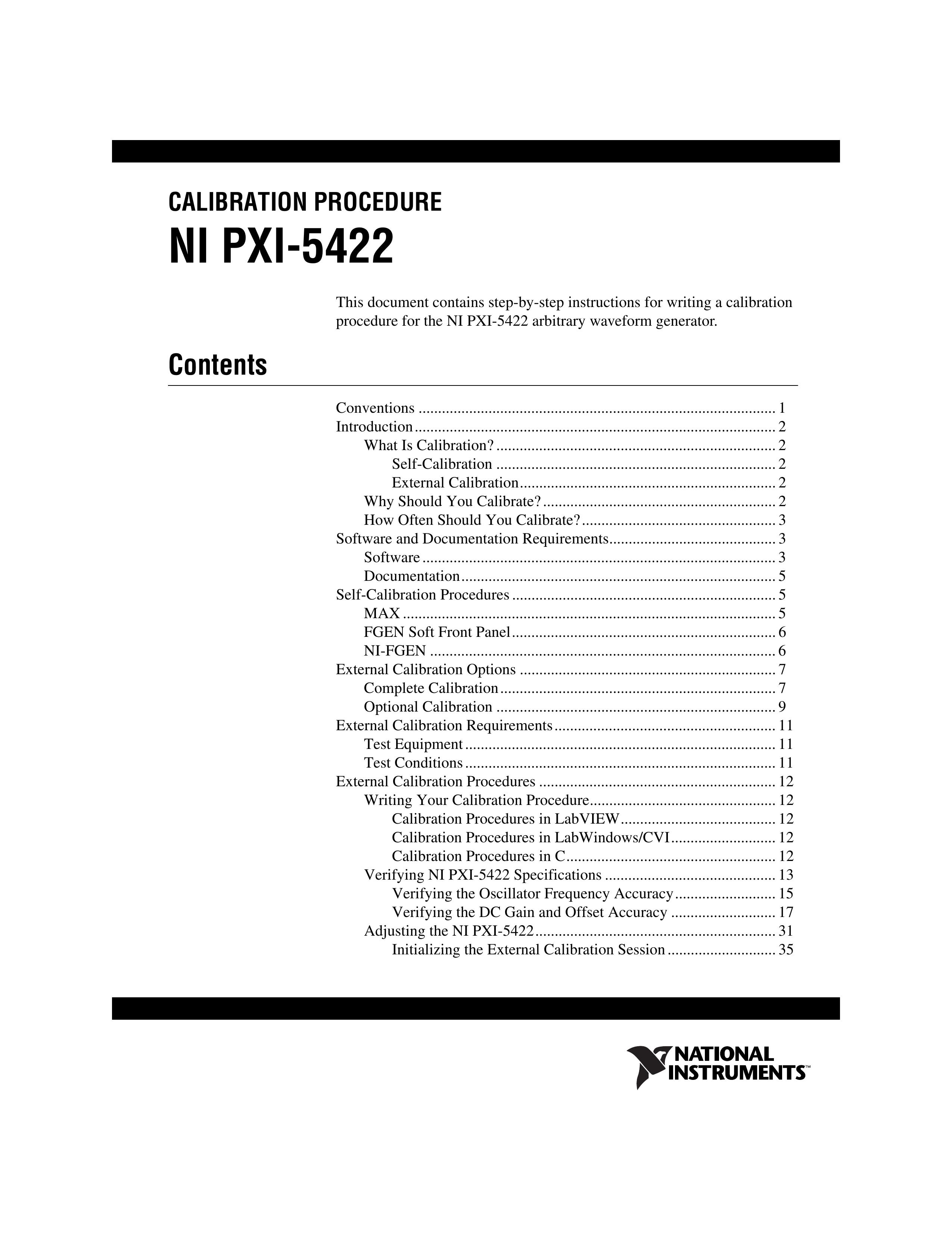 National Instruments NI PXI-5422 Portable Generator User Manual