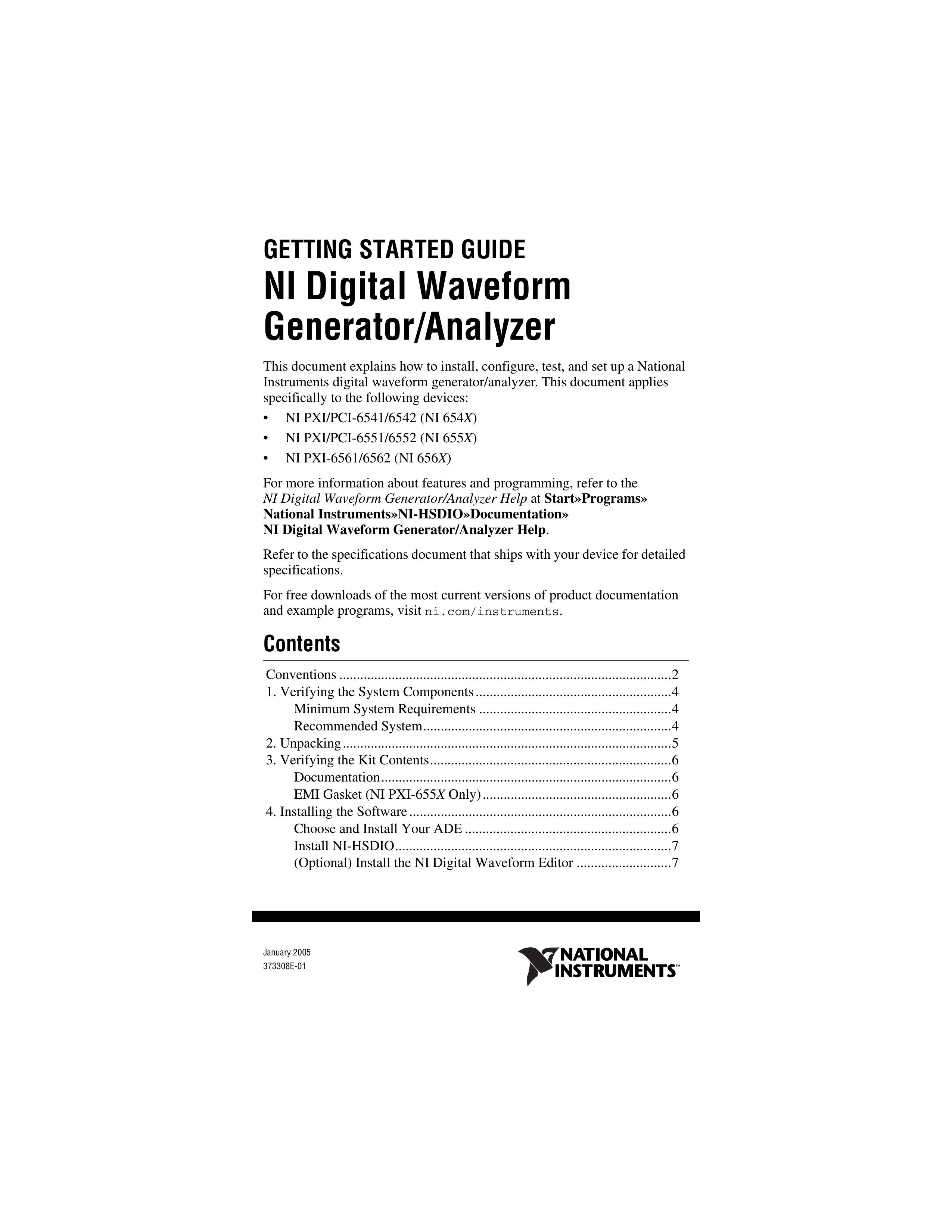 National Instruments PXI-6561/6562 Portable Generator User Manual
