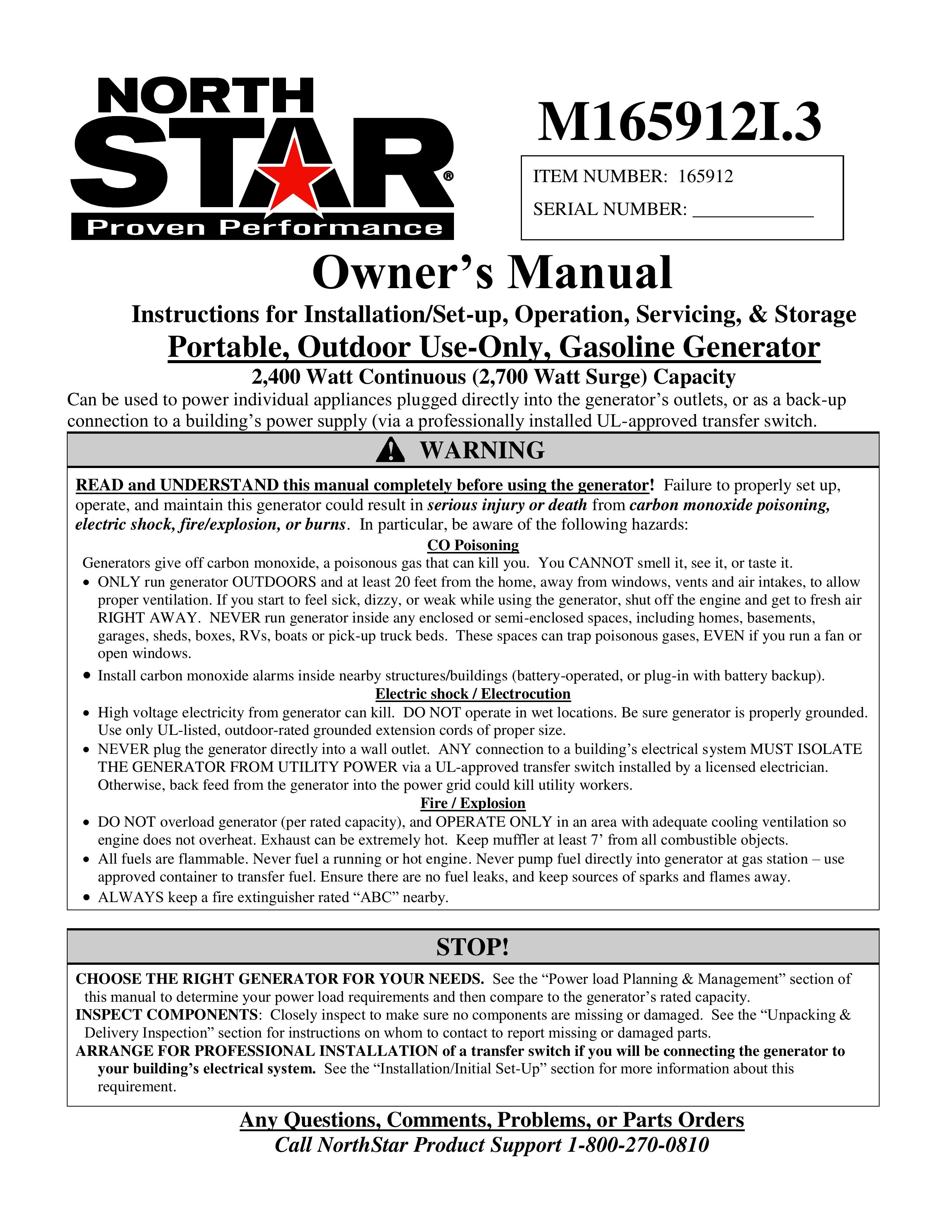 North Star M165912I.3 Portable Generator User Manual