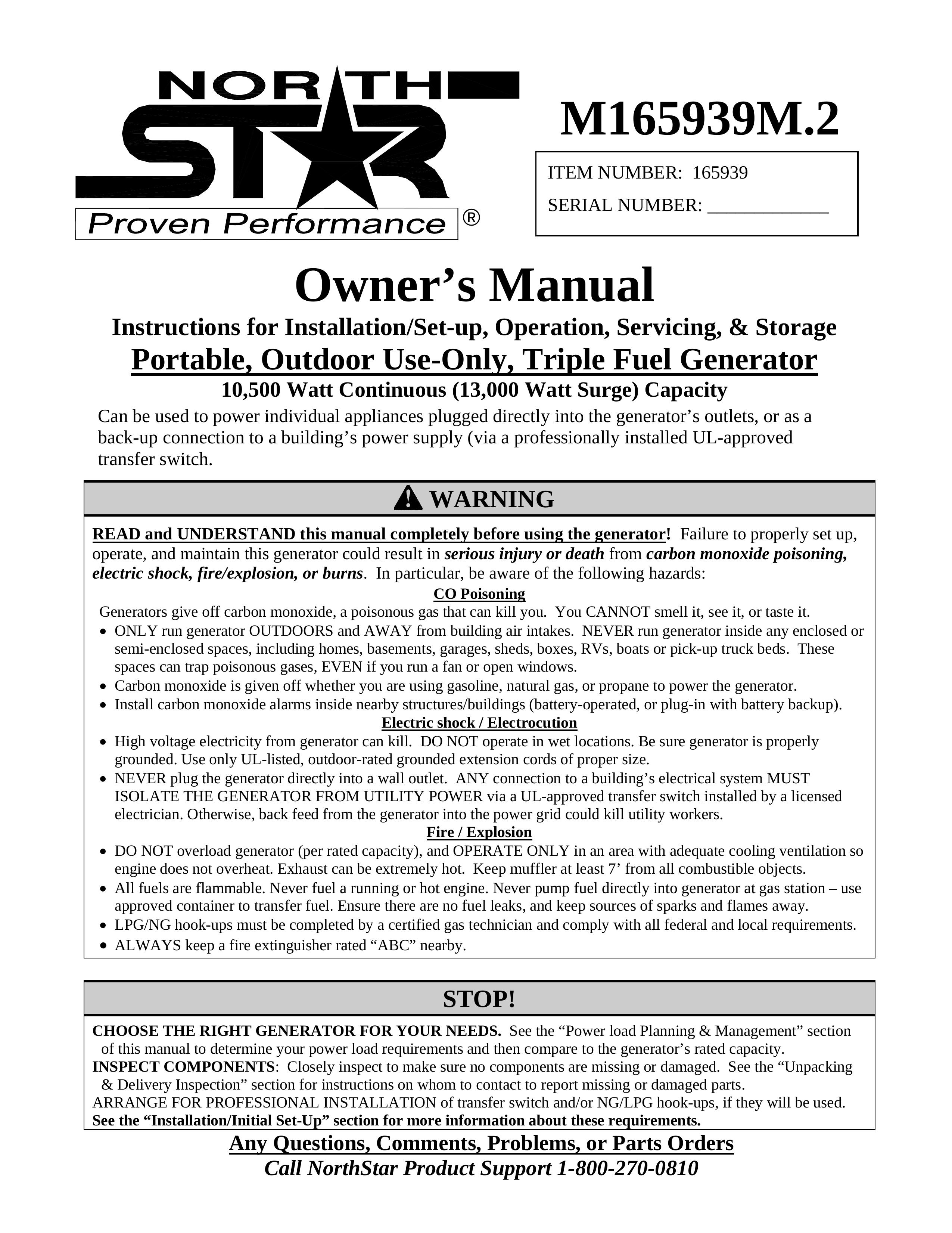 North Star M165939M.2 Portable Generator User Manual