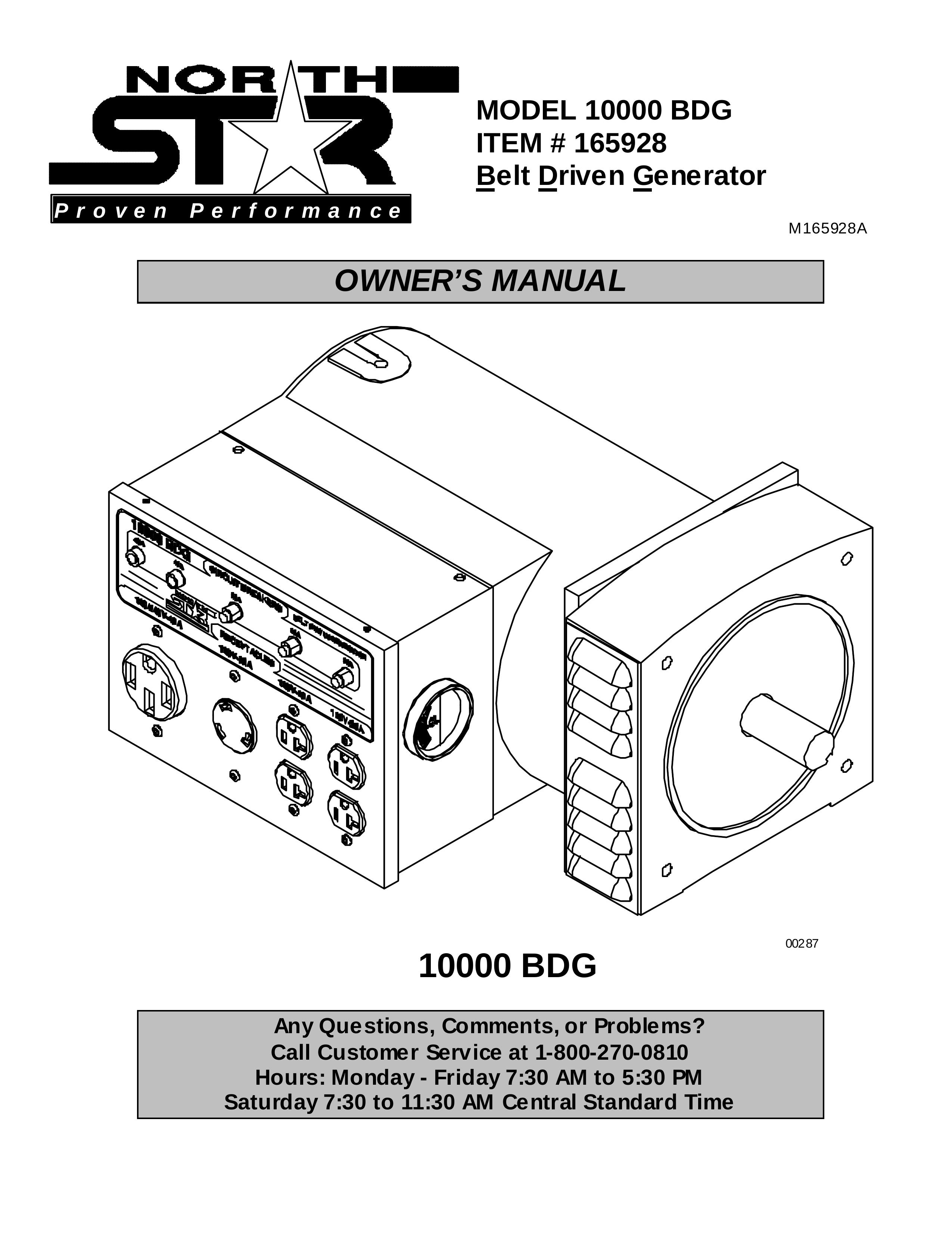 Northern Industrial Tools 10000 BDG Portable Generator User Manual