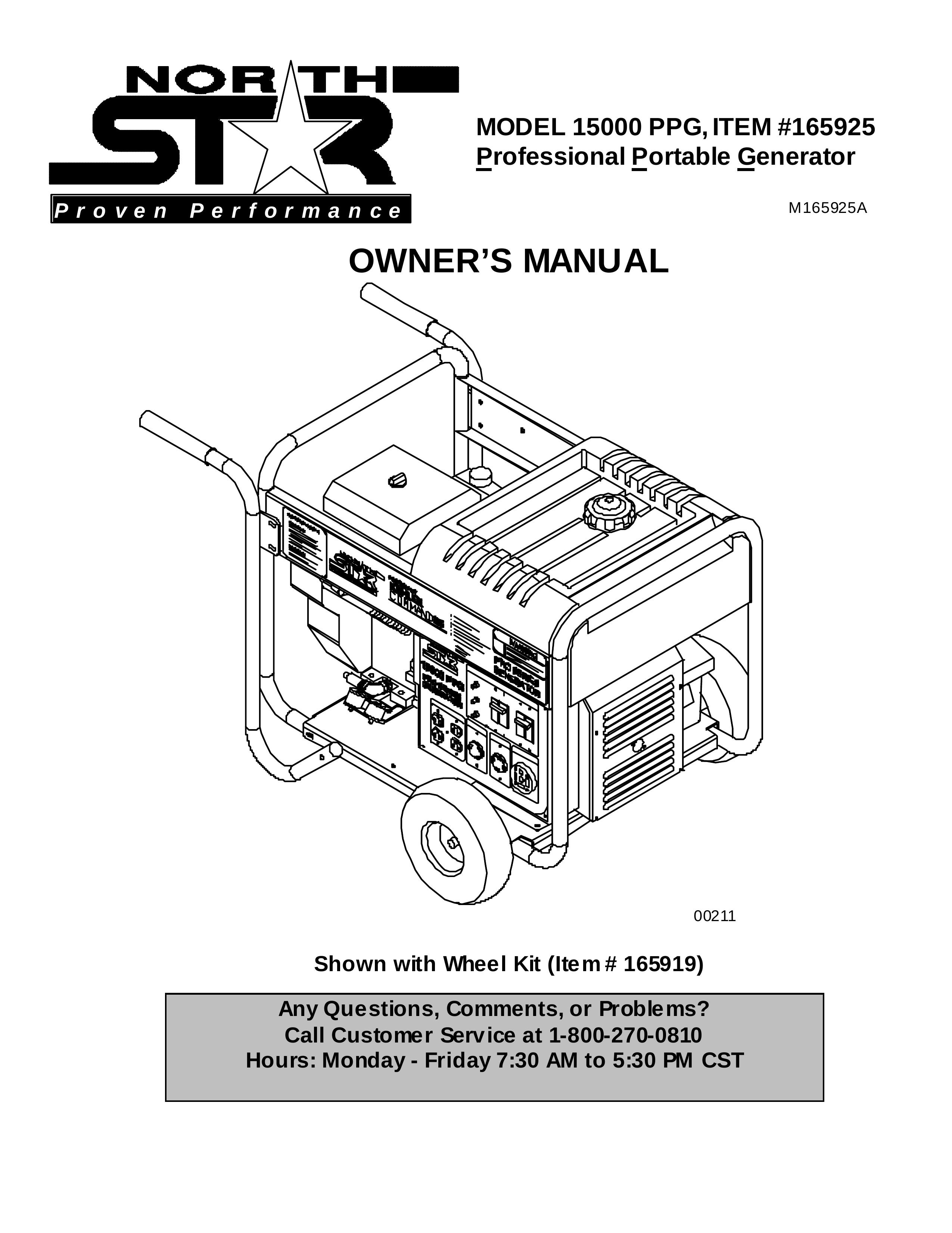 Northern Industrial Tools 15000 PPG Portable Generator User Manual