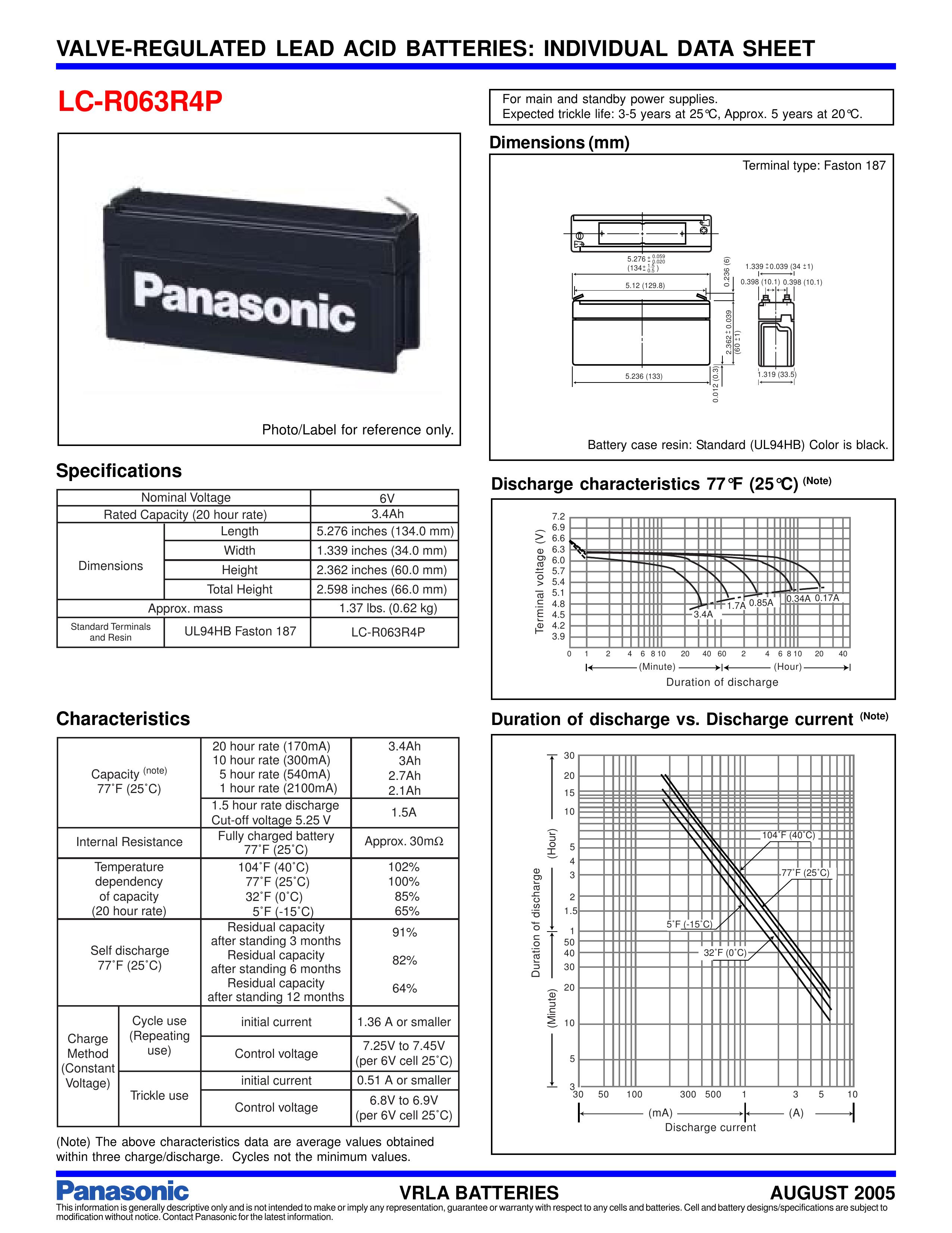Panasonic LC-R063R4P Portable Generator User Manual