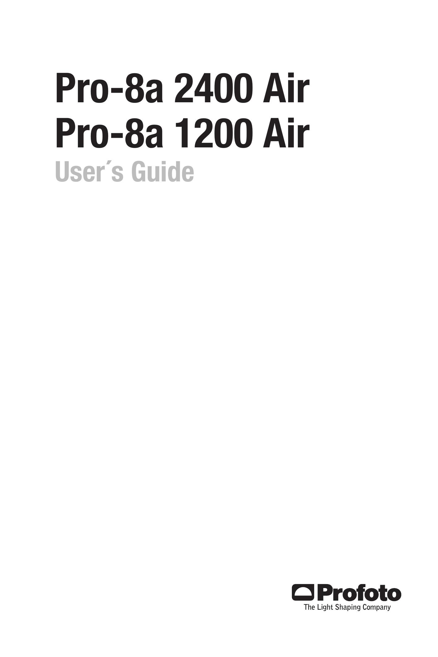 Profoto Pro-8a 2400 Air Portable Generator User Manual