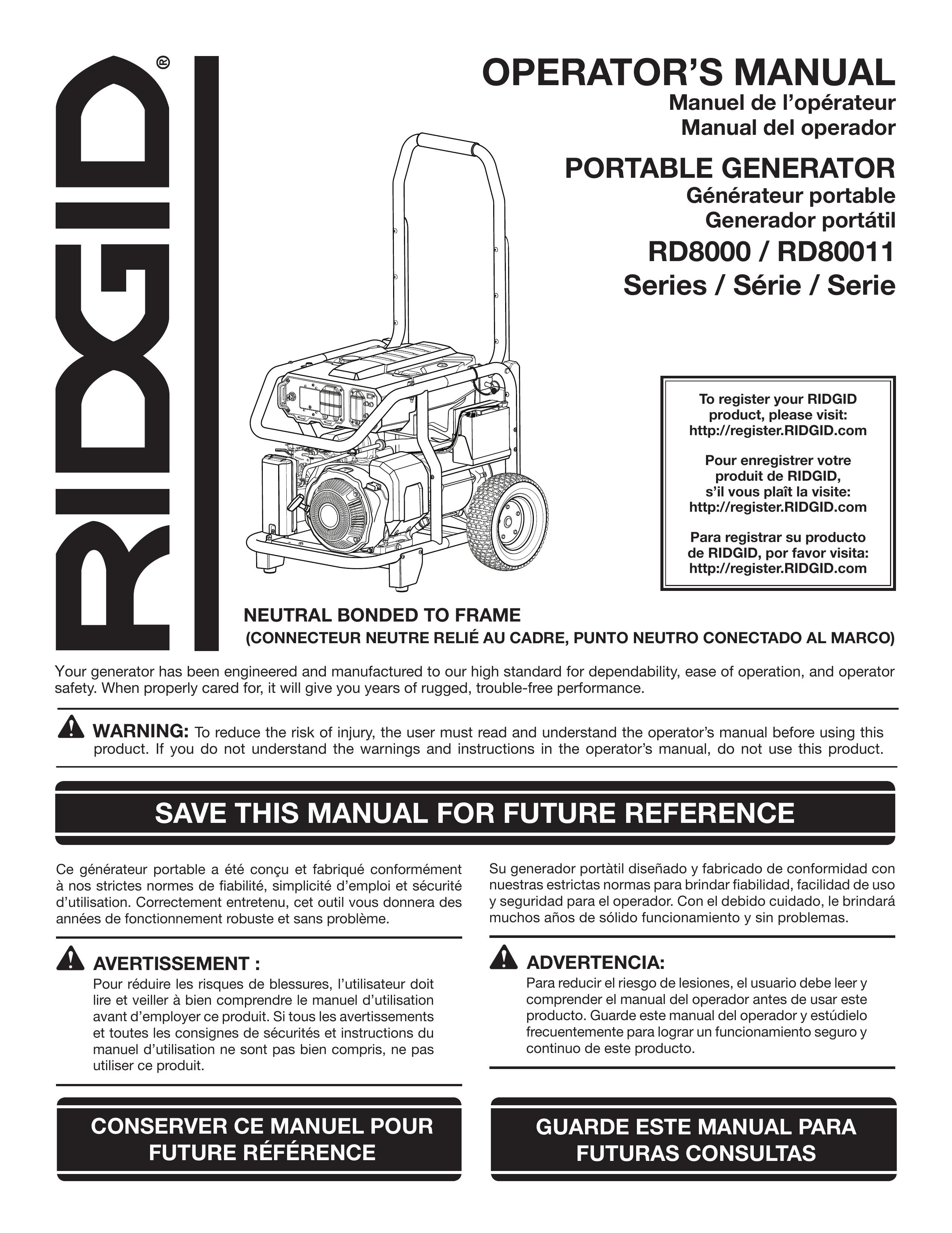 RIDGID RD8000 Portable Generator User Manual