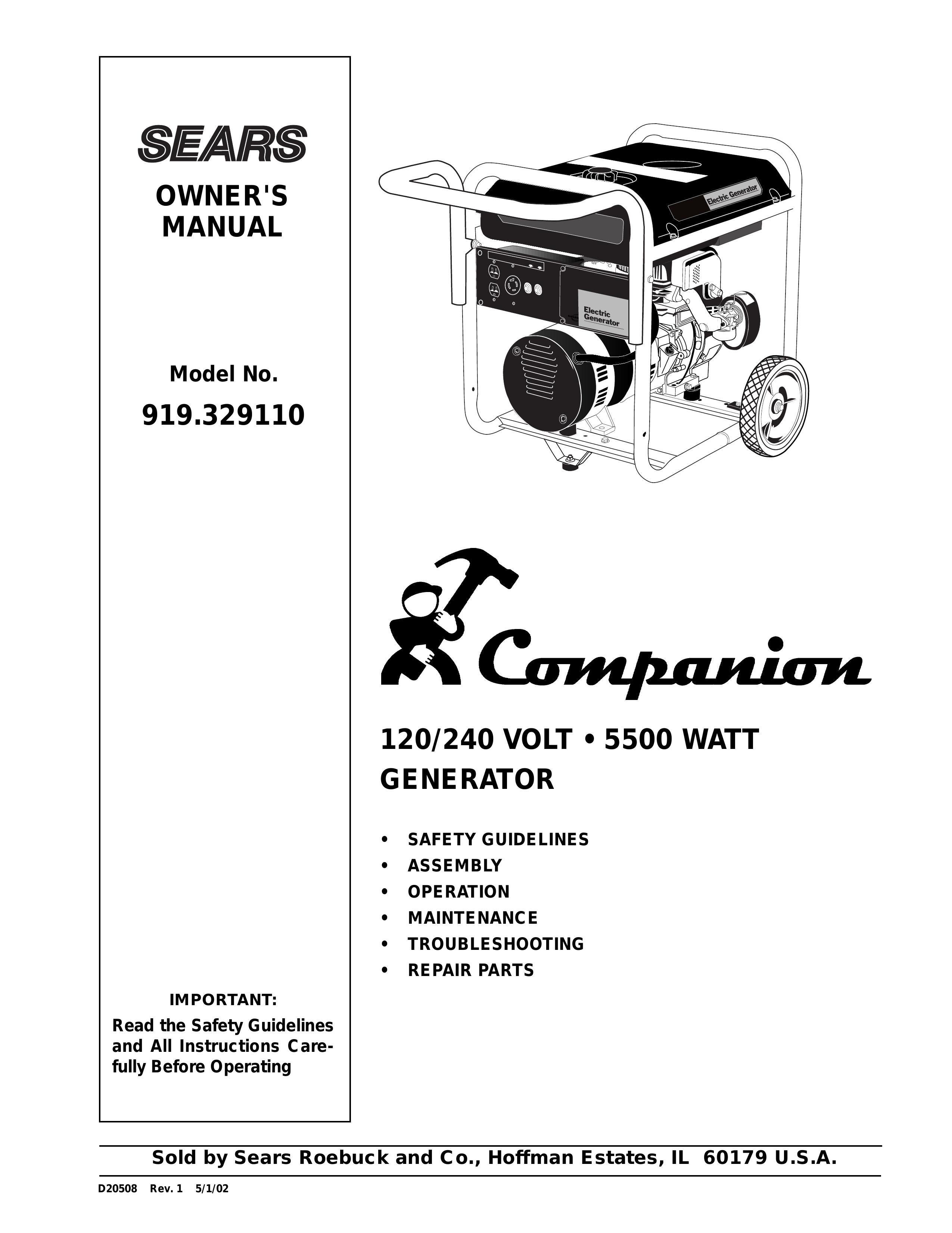 Sears 919.329110 Portable Generator User Manual
