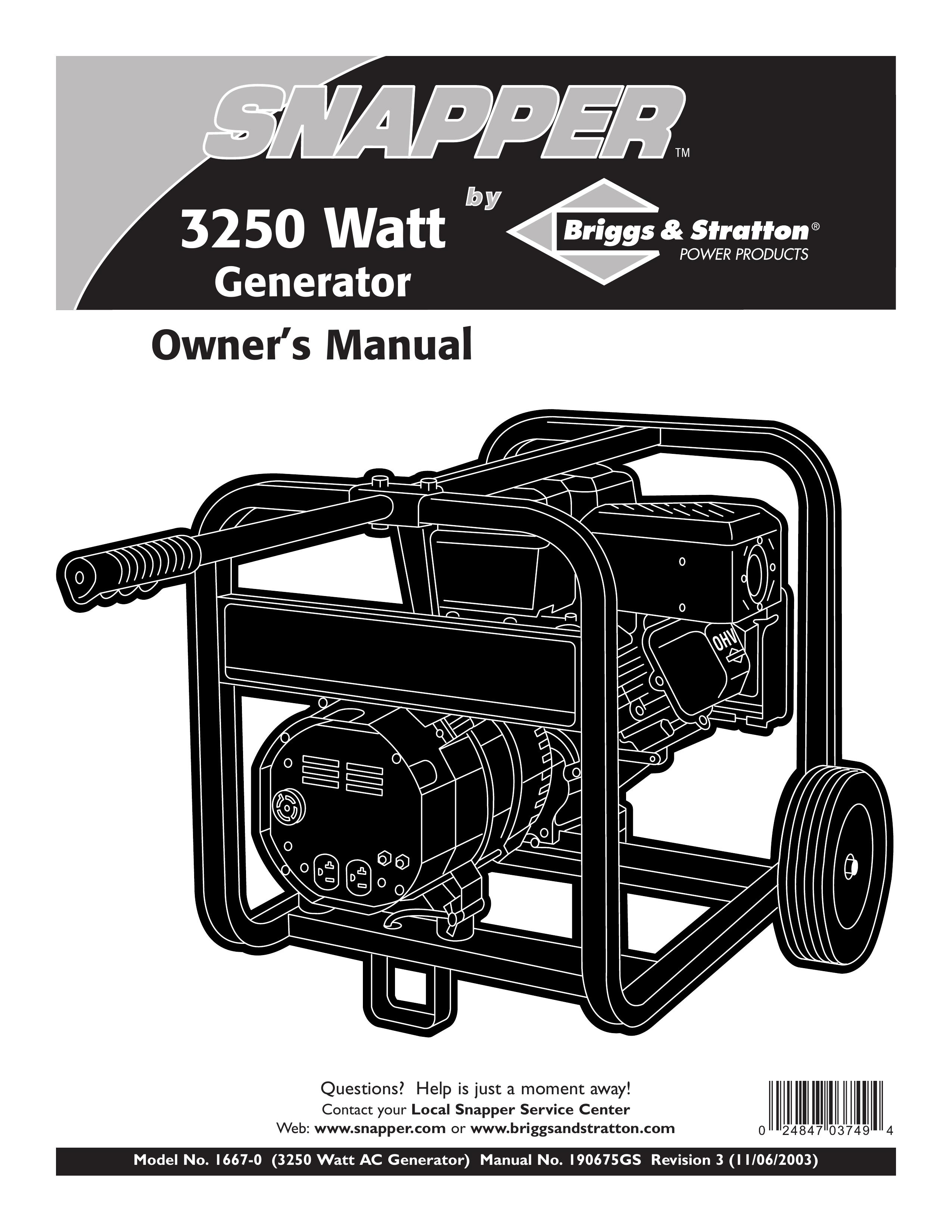 Snapper 1667-0 Portable Generator User Manual