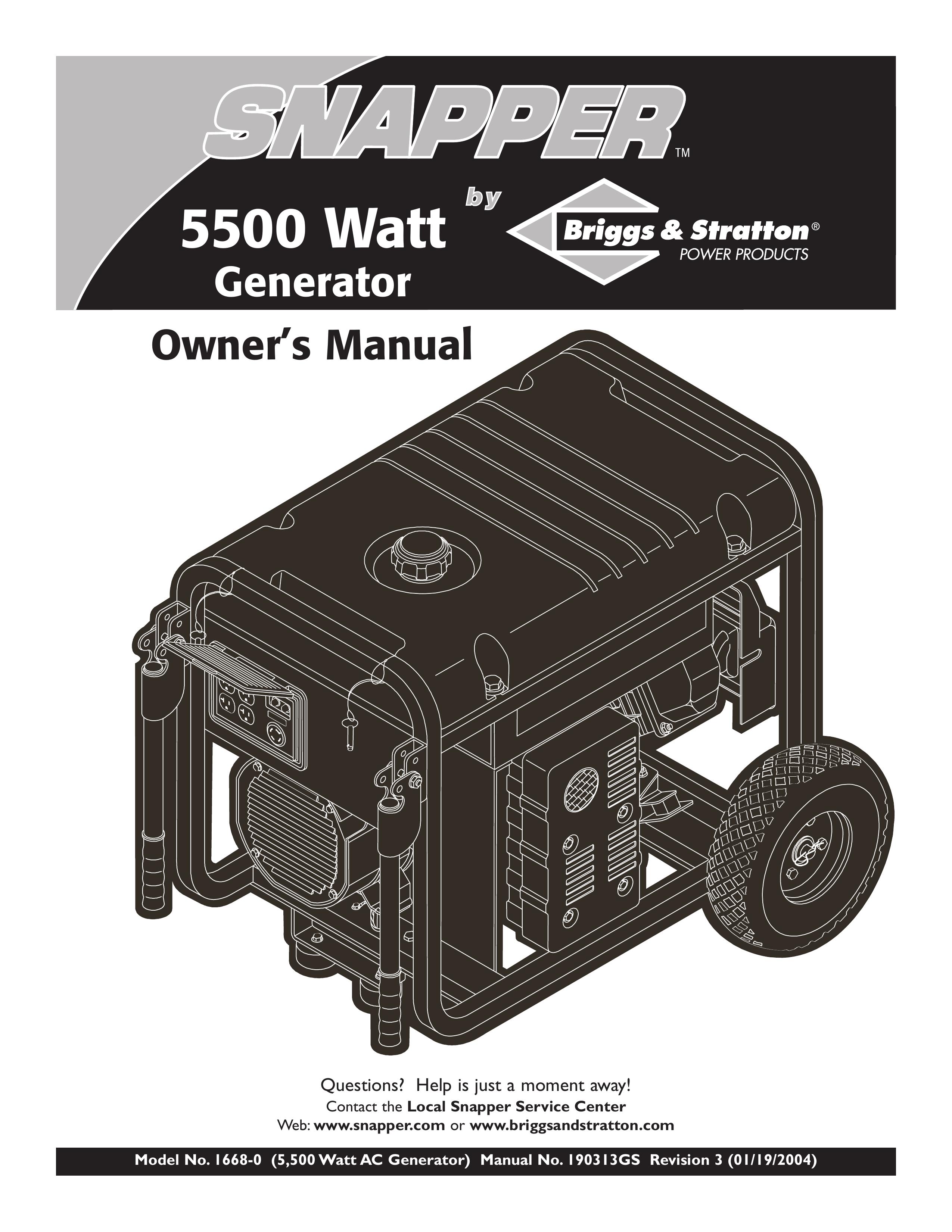 Snapper 1668-0 Portable Generator User Manual