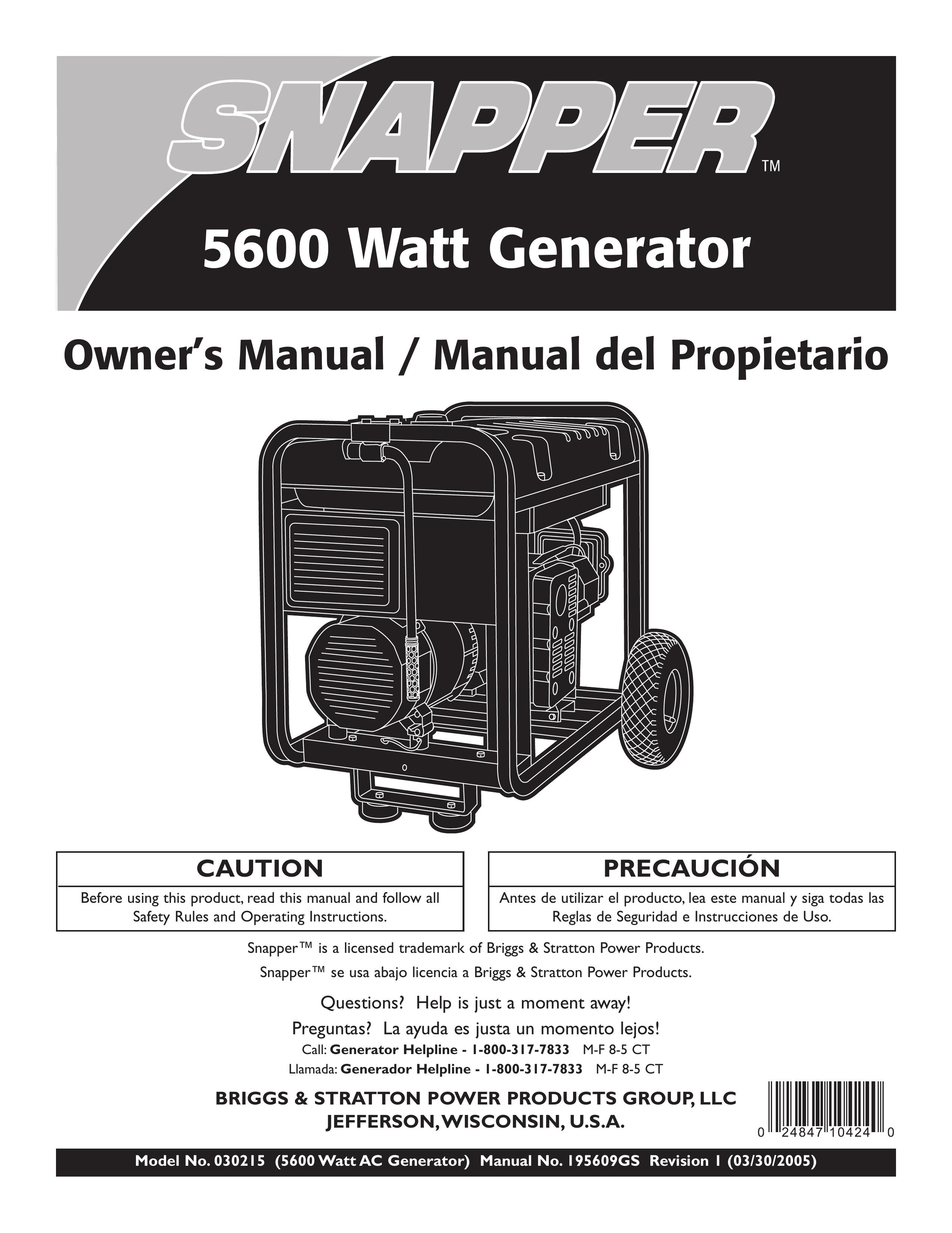 Snapper 30215 Portable Generator User Manual