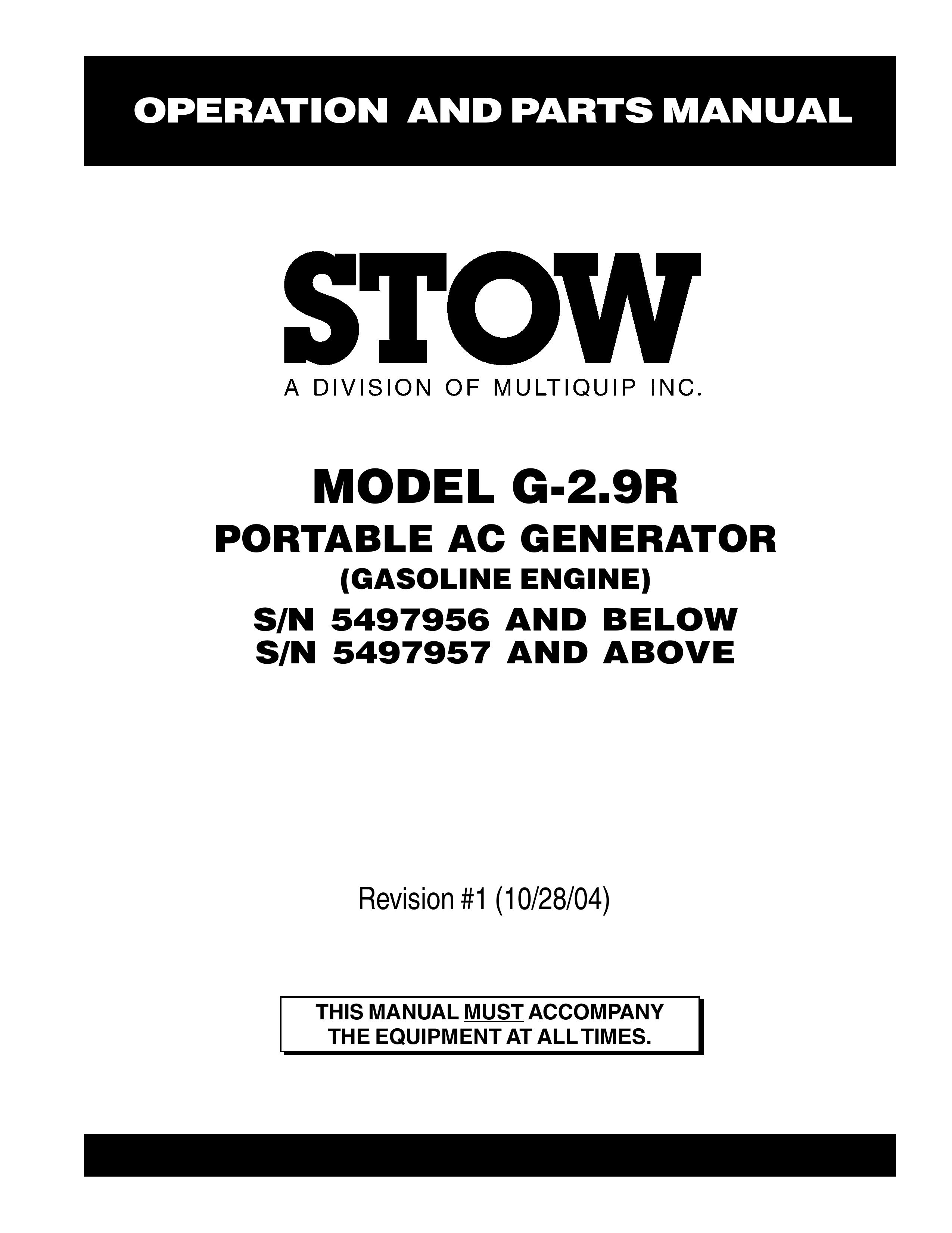 Stow G-2.9R Portable Generator User Manual