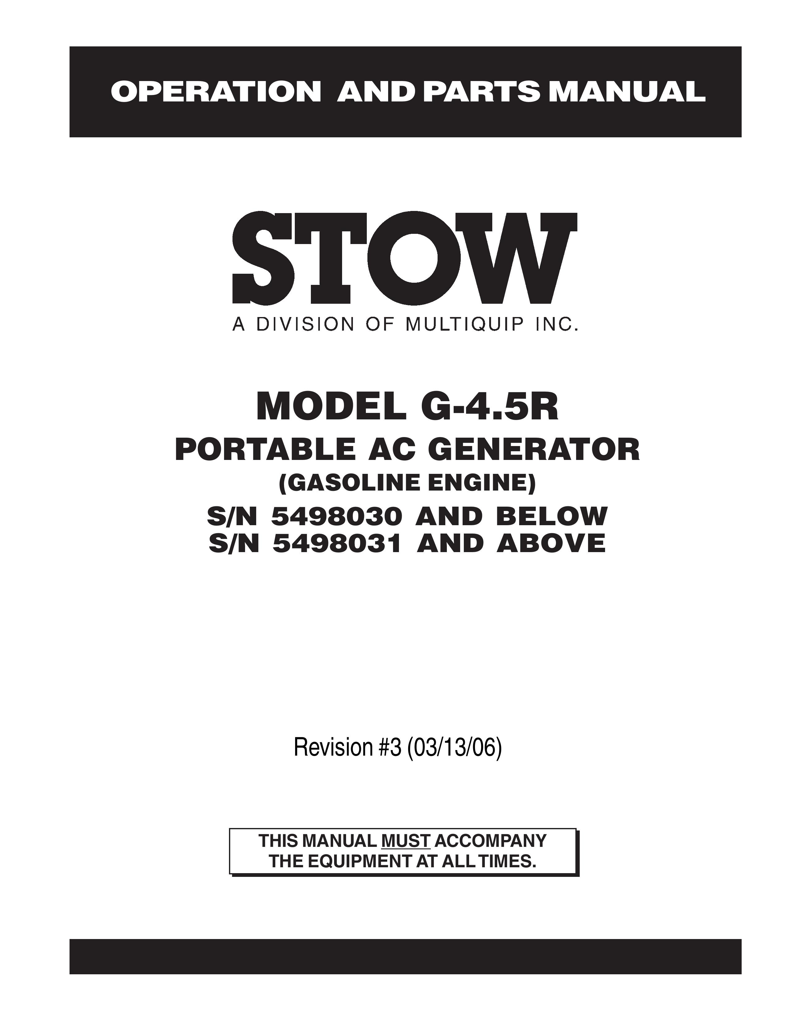 Stow G-4.5R Portable Generator User Manual
