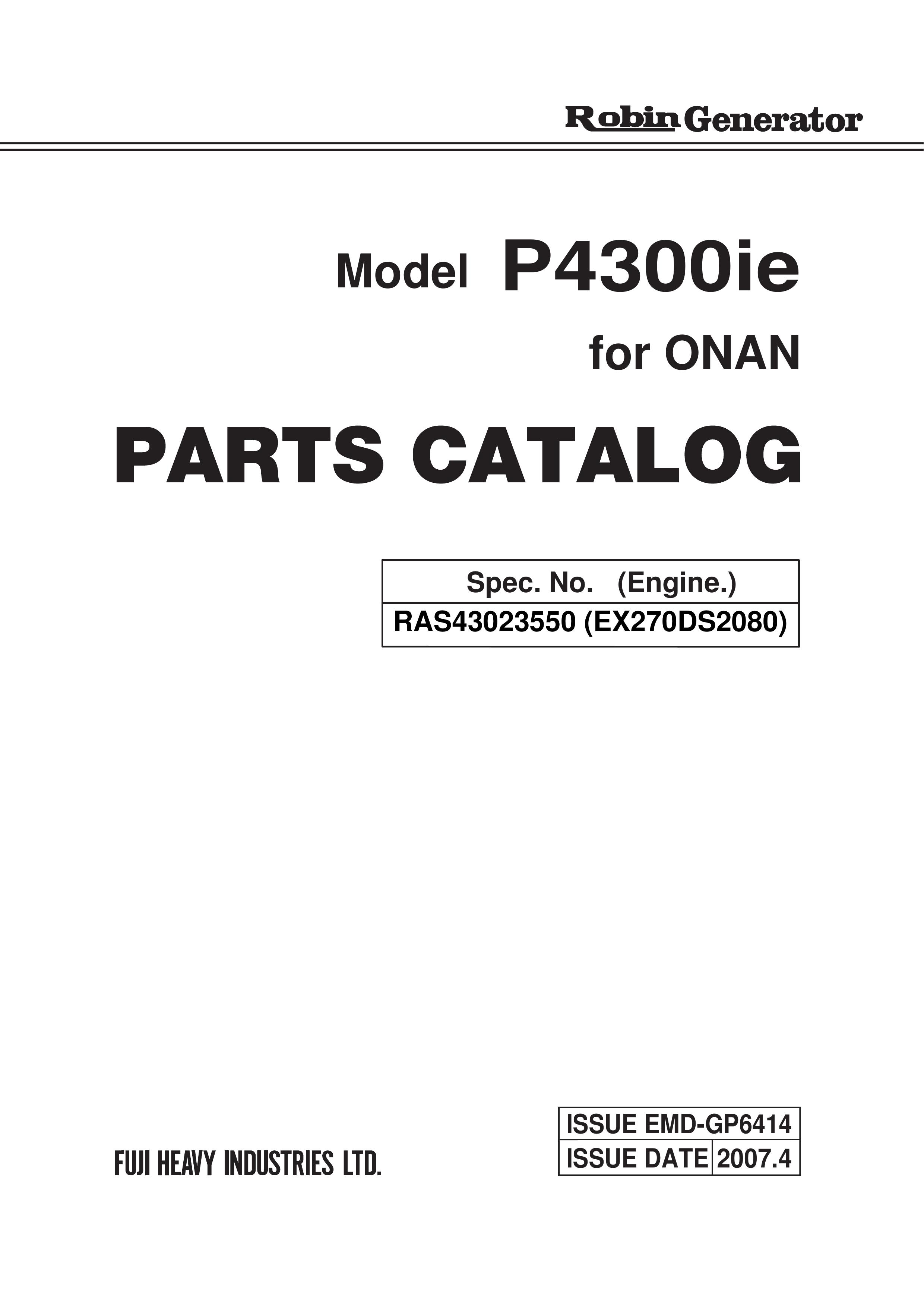 Subaru Robin Power Products P4300ie Portable Generator User Manual
