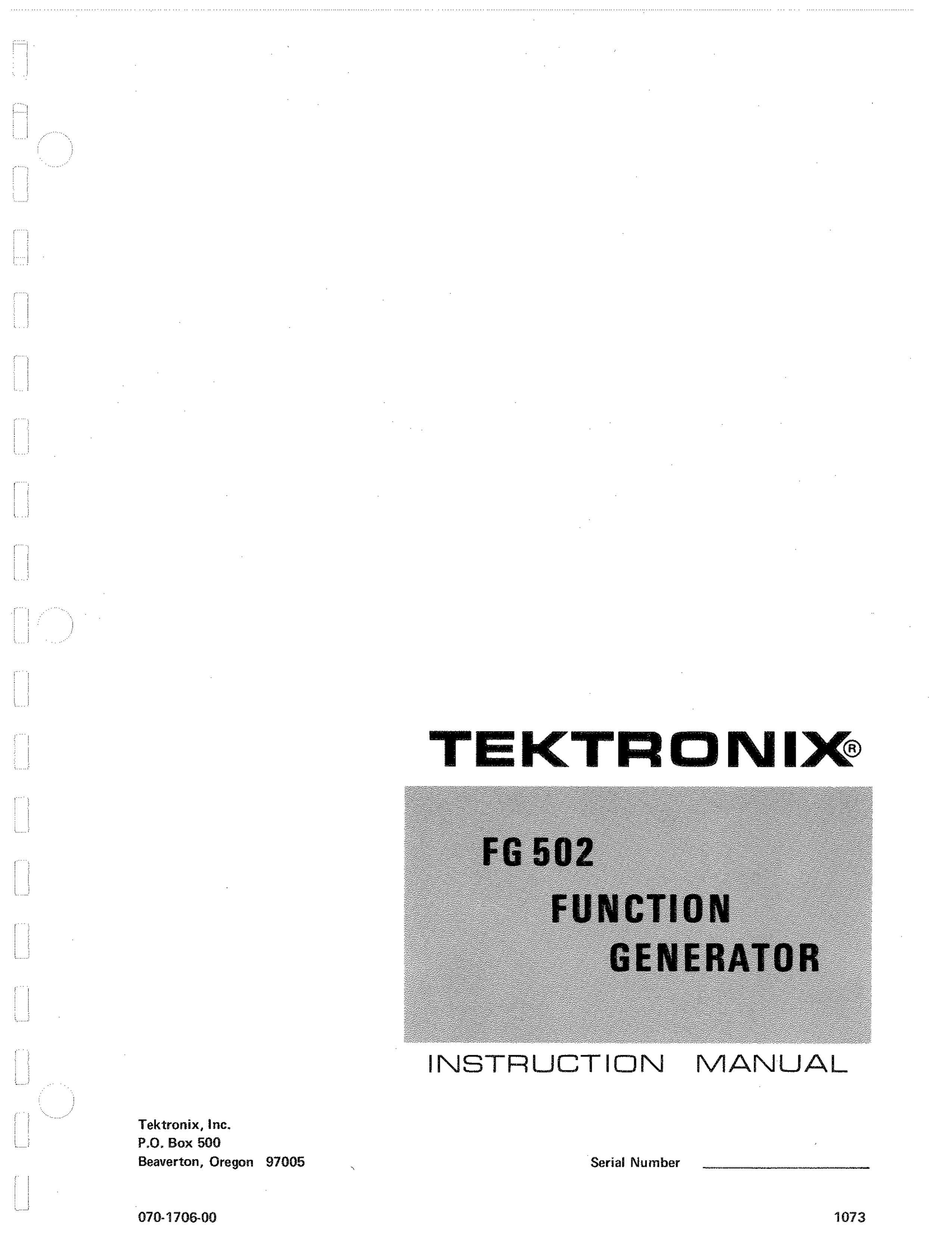 Tektronix FG502 Portable Generator User Manual