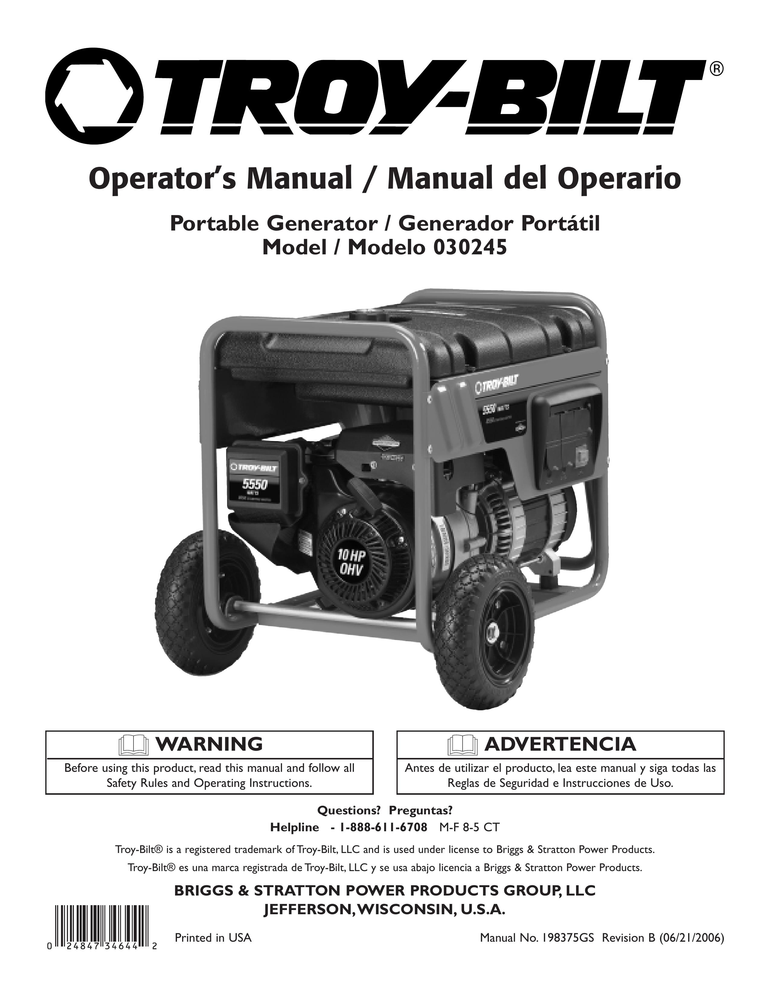 Troy-Bilt 030245 Portable Generator User Manual