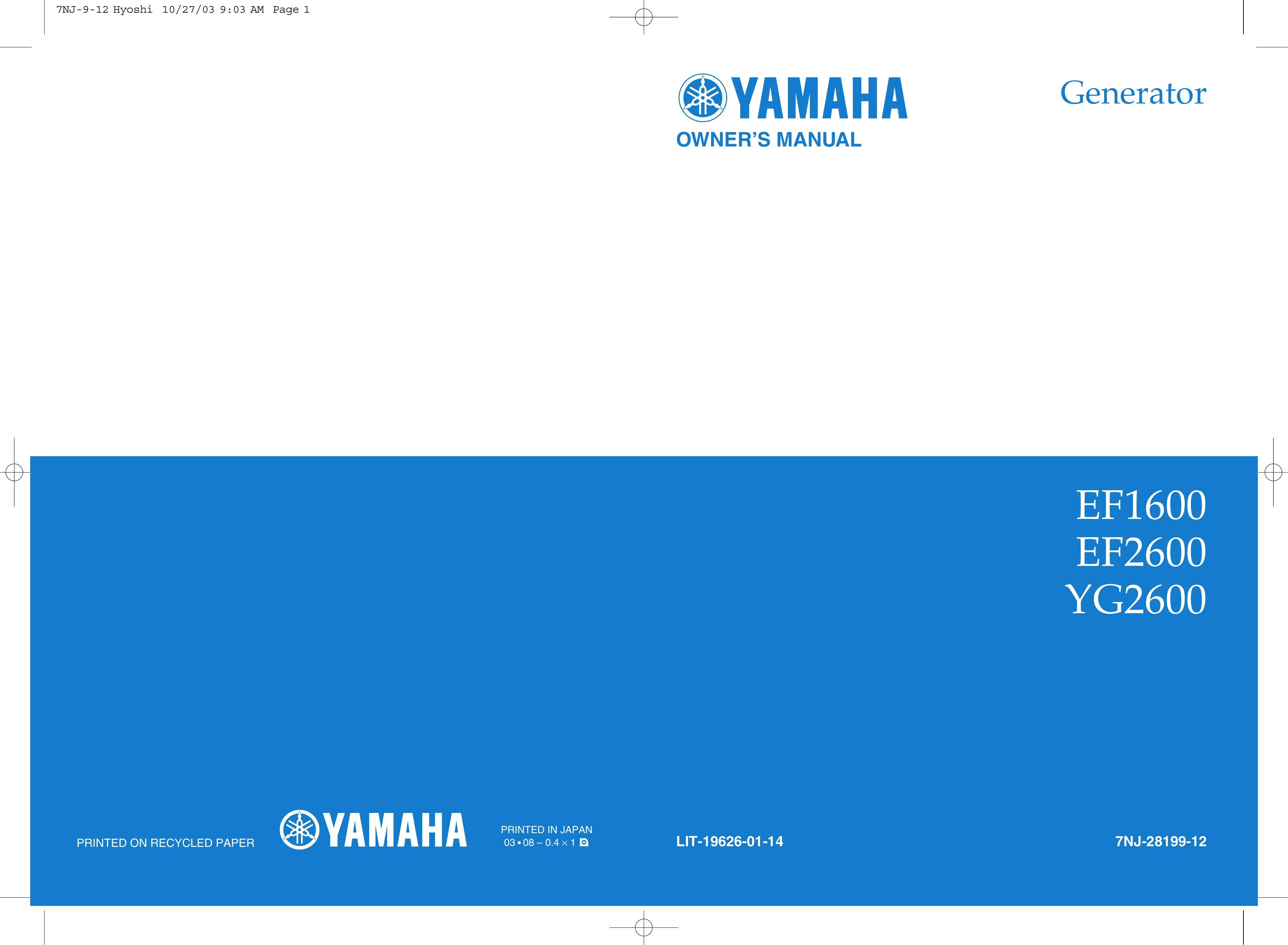 Yamaha EF1600, EF2600, YG2600 Portable Generator User Manual