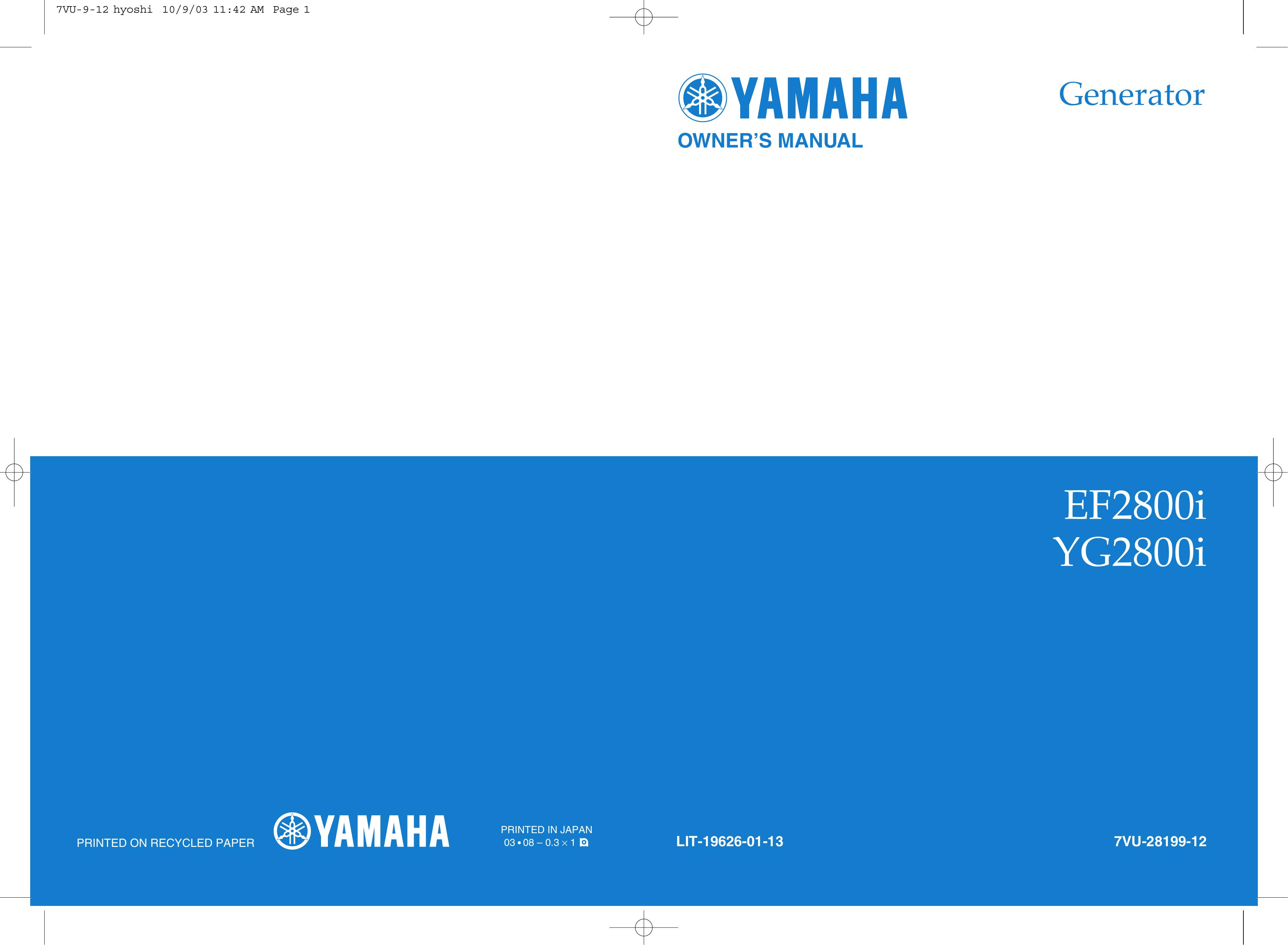 Yamaha yamaha generator Portable Generator User Manual