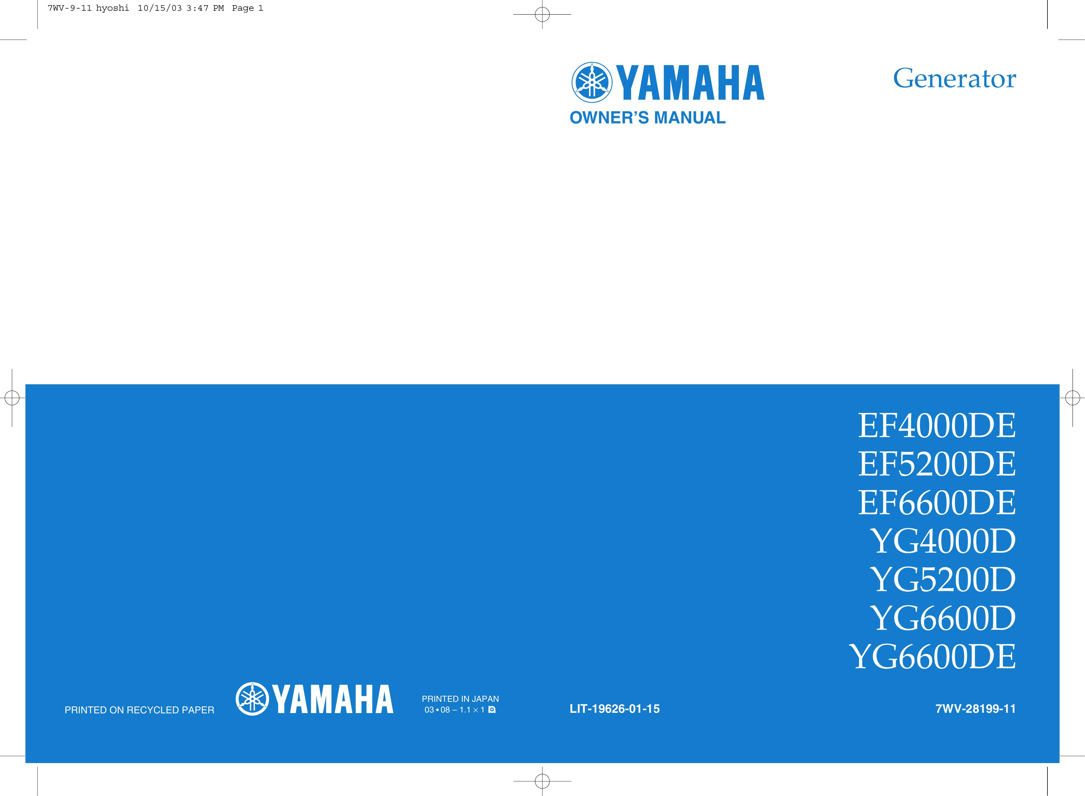 Yamaha YG4000D Portable Generator User Manual