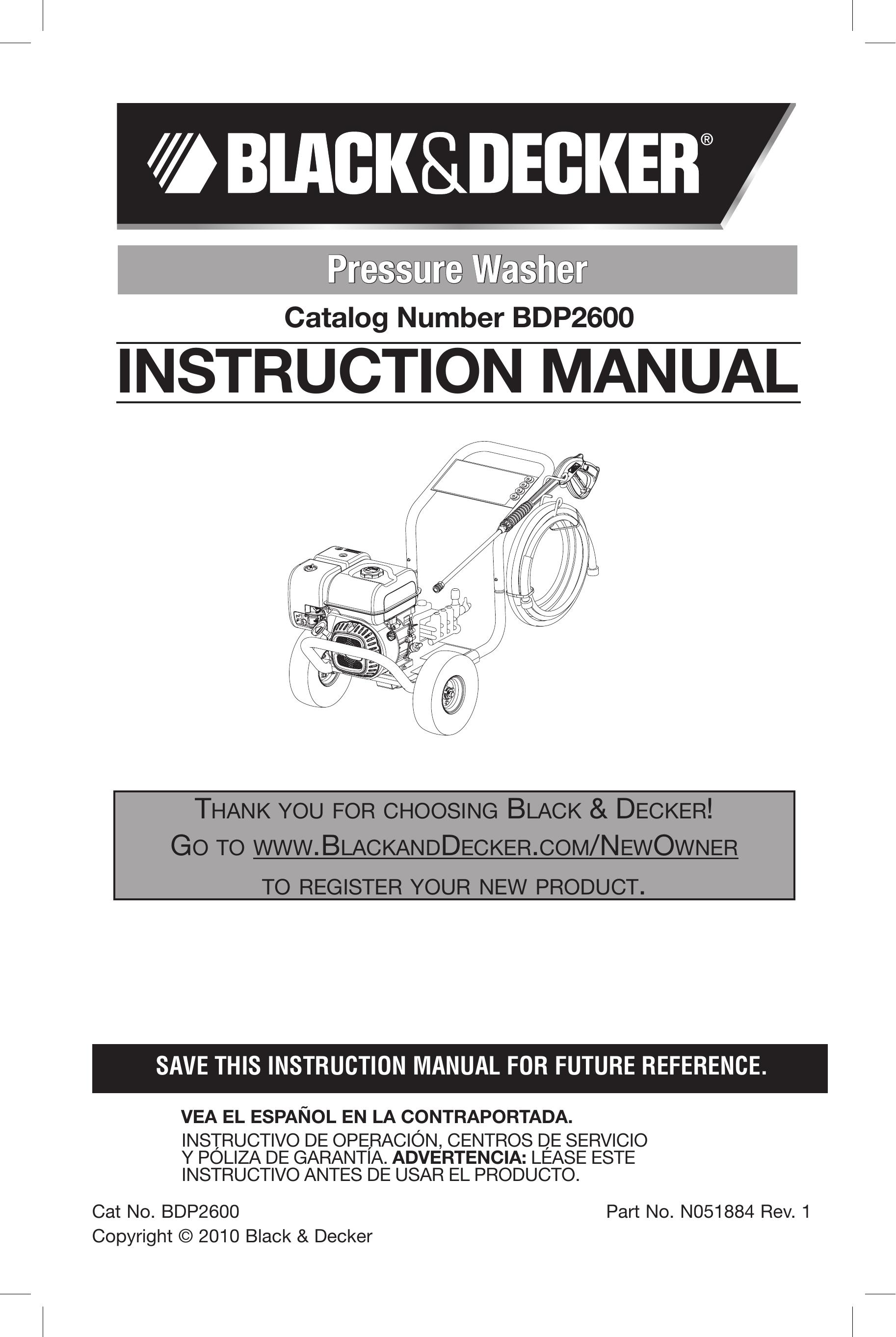 Black & Decker BDP2600 Pressure Washer User Manual