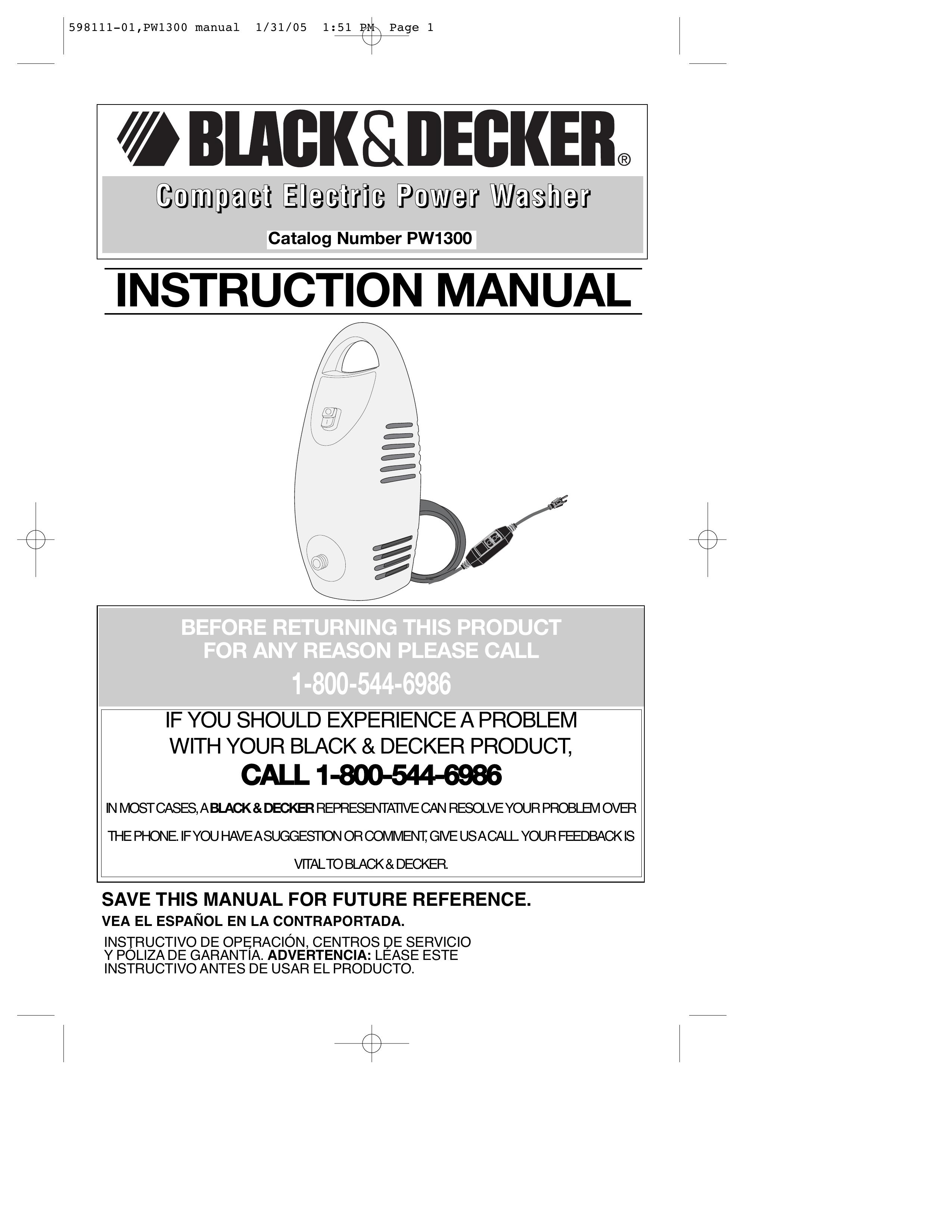 Black & Decker PW1300 Pressure Washer User Manual