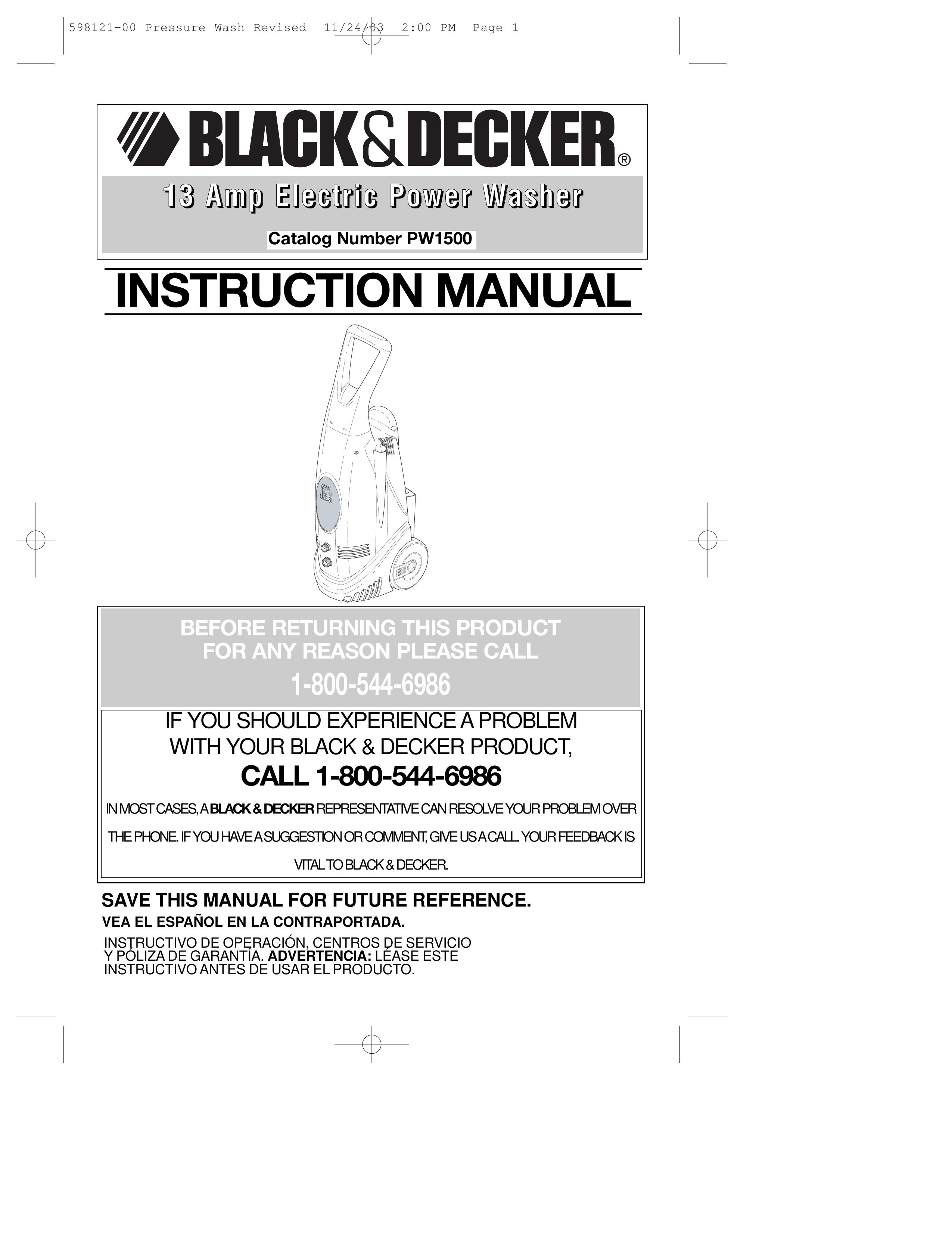 Black & Decker PW1500 Pressure Washer User Manual