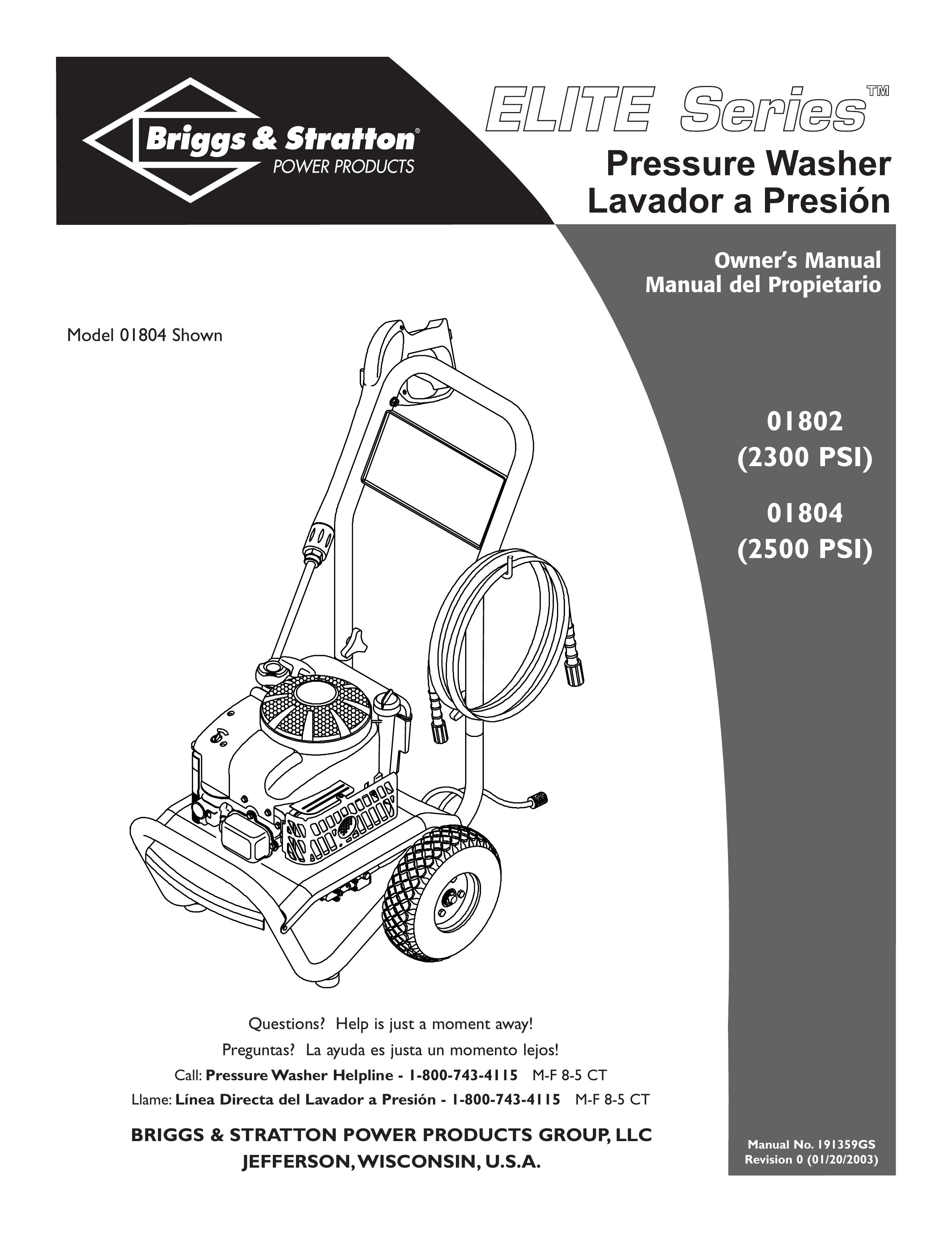 Briggs & Stratton 01804, 01802 Pressure Washer User Manual