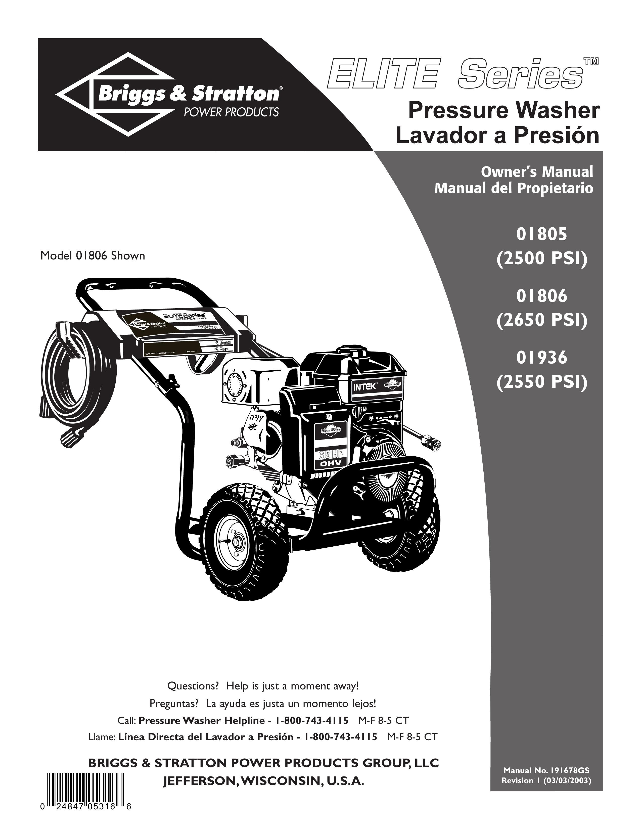 Briggs & Stratton 01805 Pressure Washer User Manual