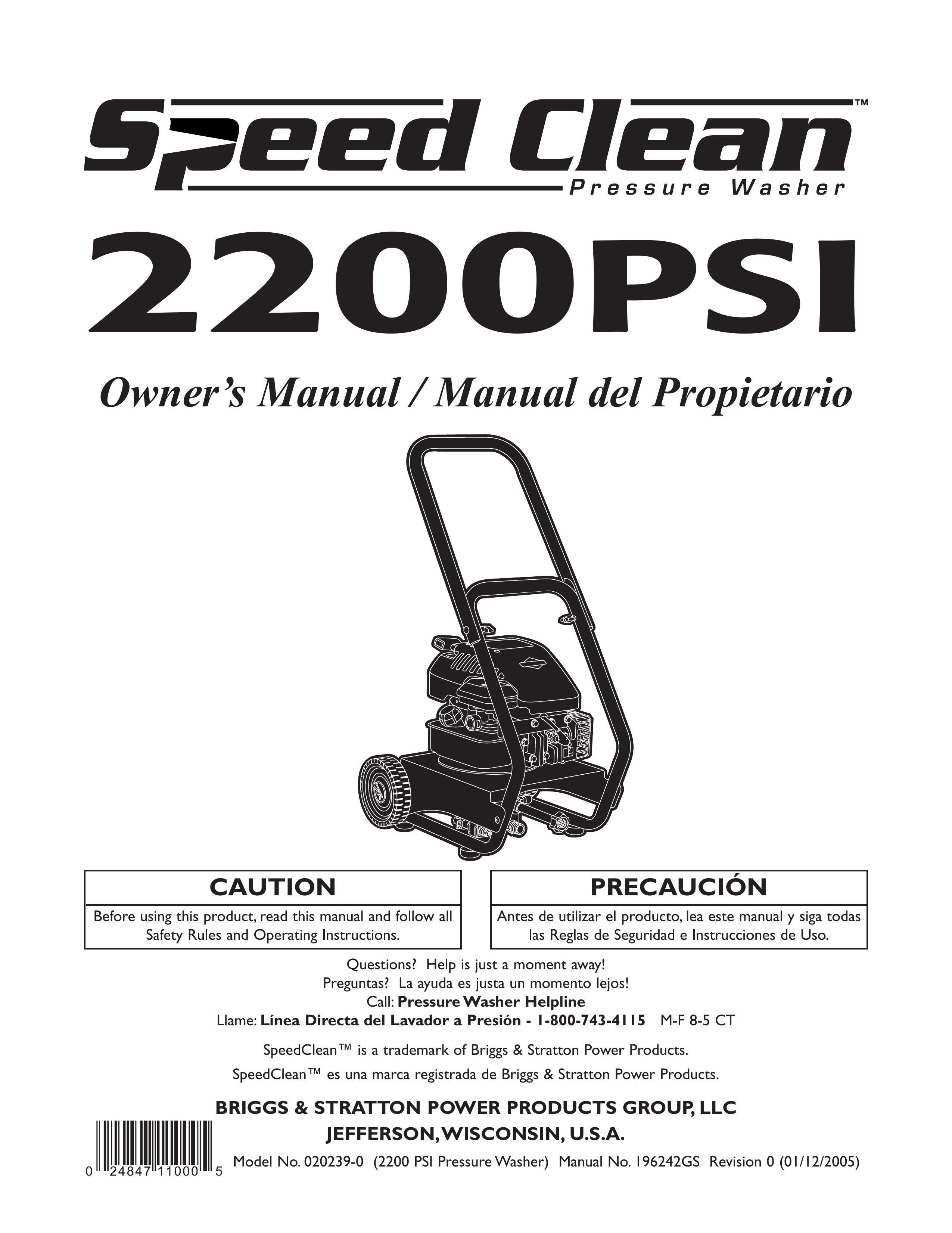 Briggs & Stratton 020239-0 Pressure Washer User Manual