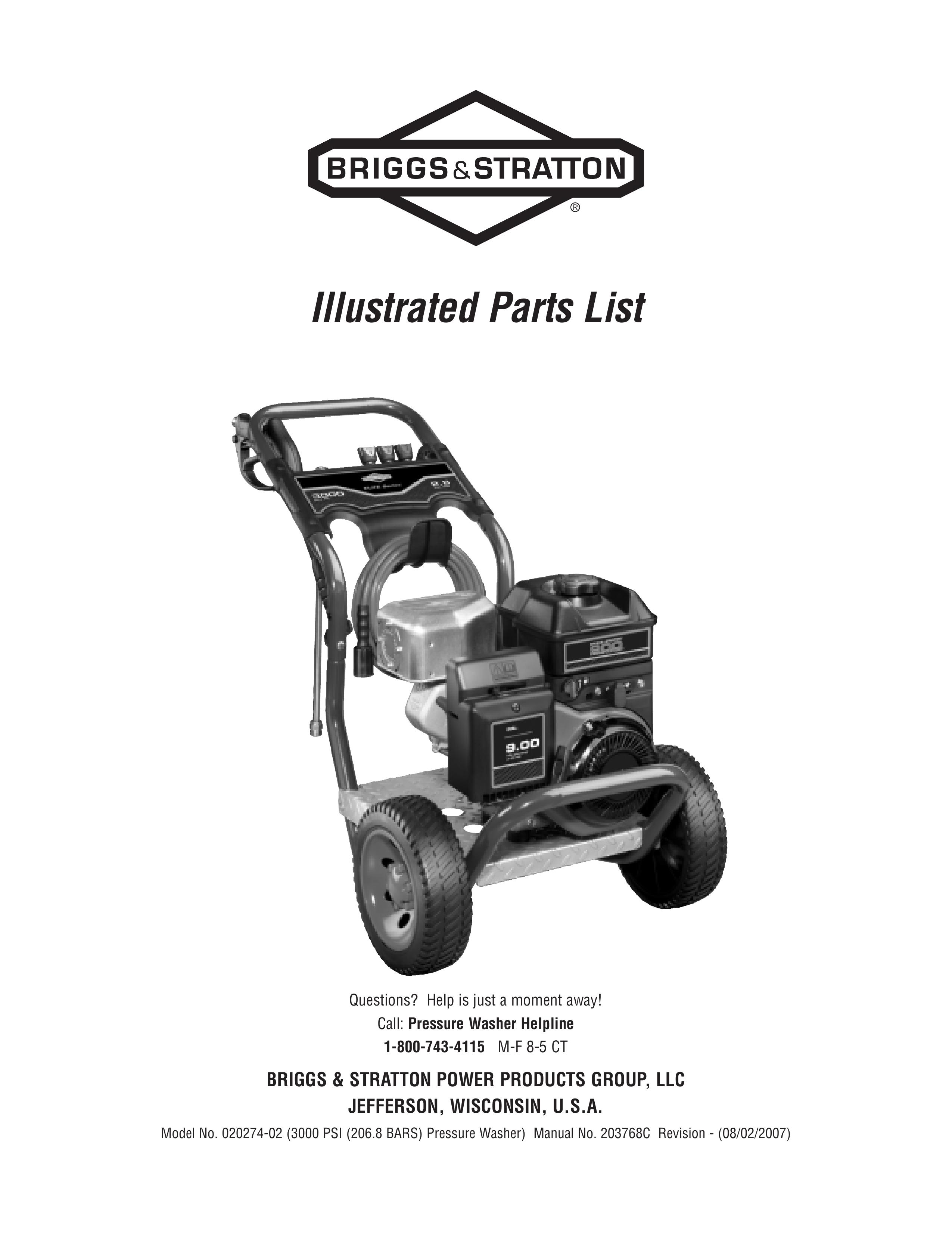 Briggs & Stratton 020274-02 Pressure Washer User Manual