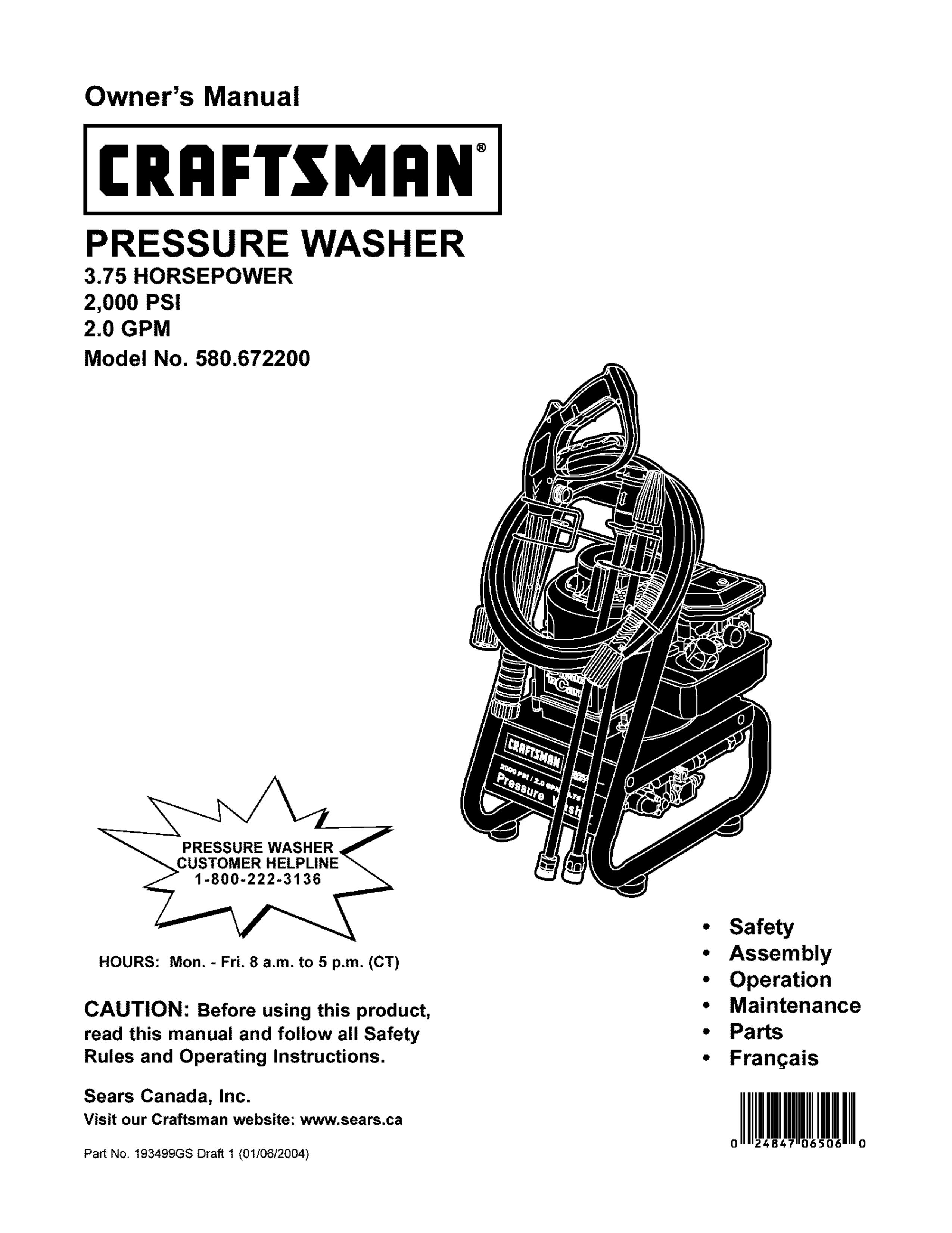 Craftsman 580.6722 Pressure Washer User Manual