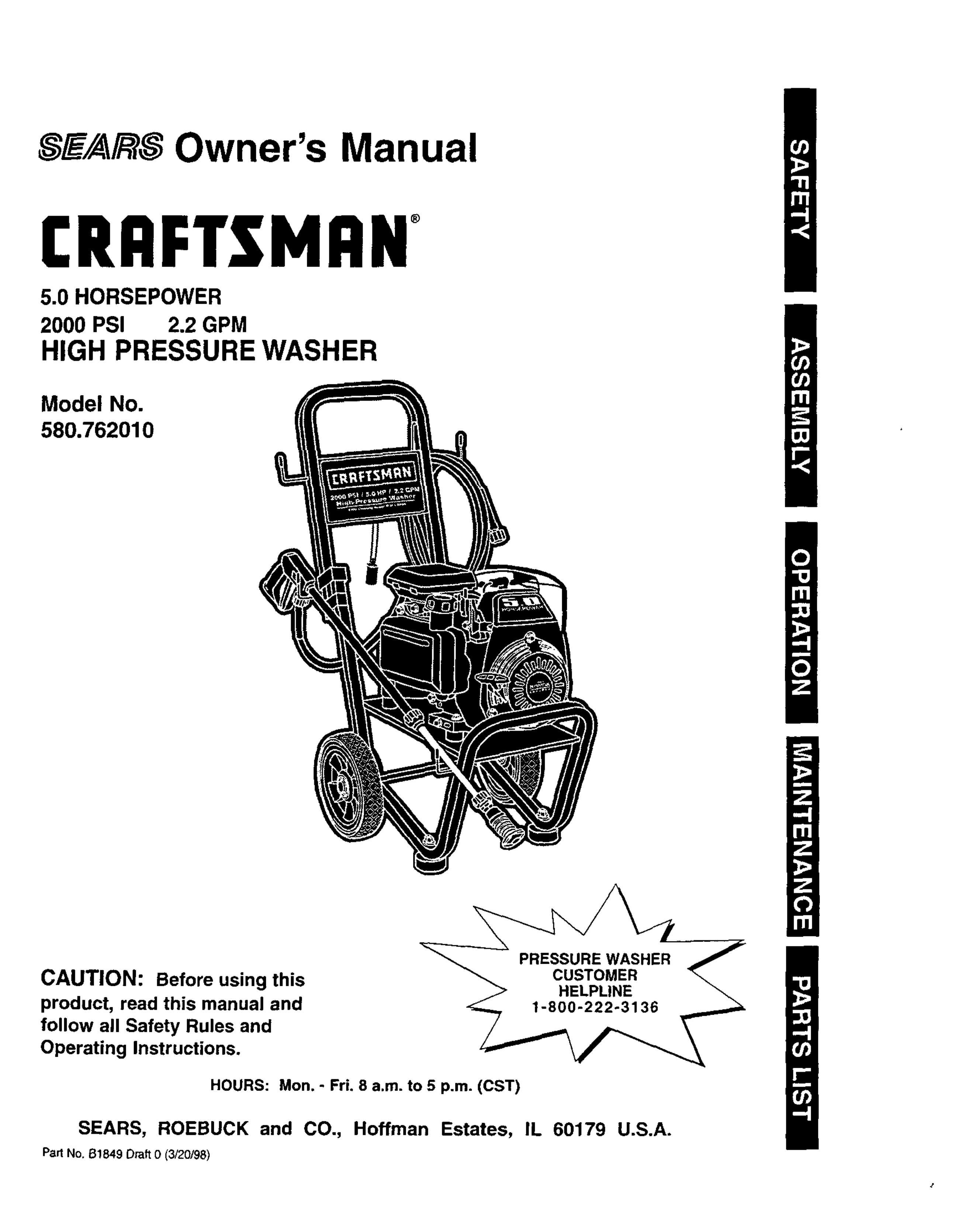 Craftsman 580.76201 Pressure Washer User Manual