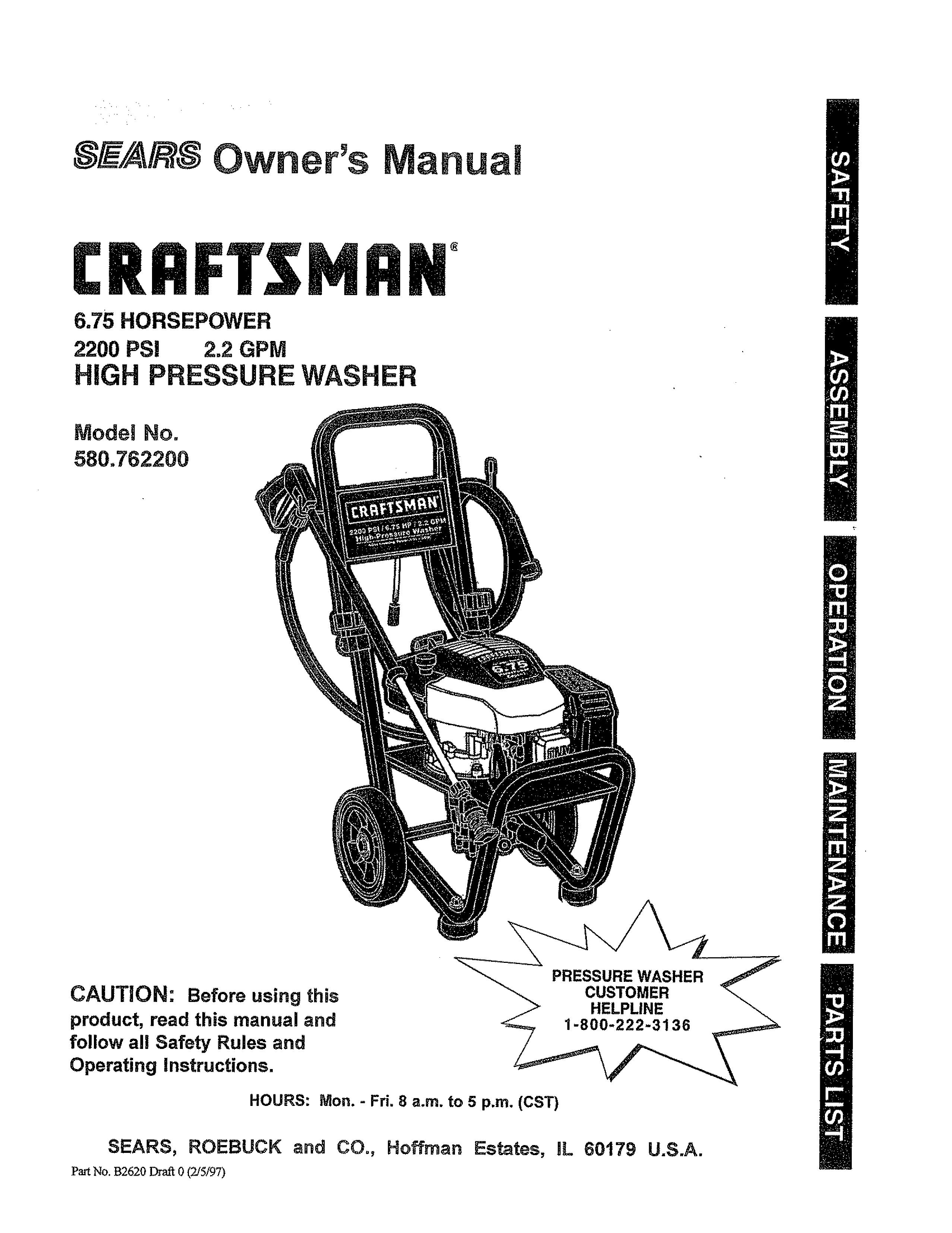 Craftsman 580.7622 Pressure Washer User Manual