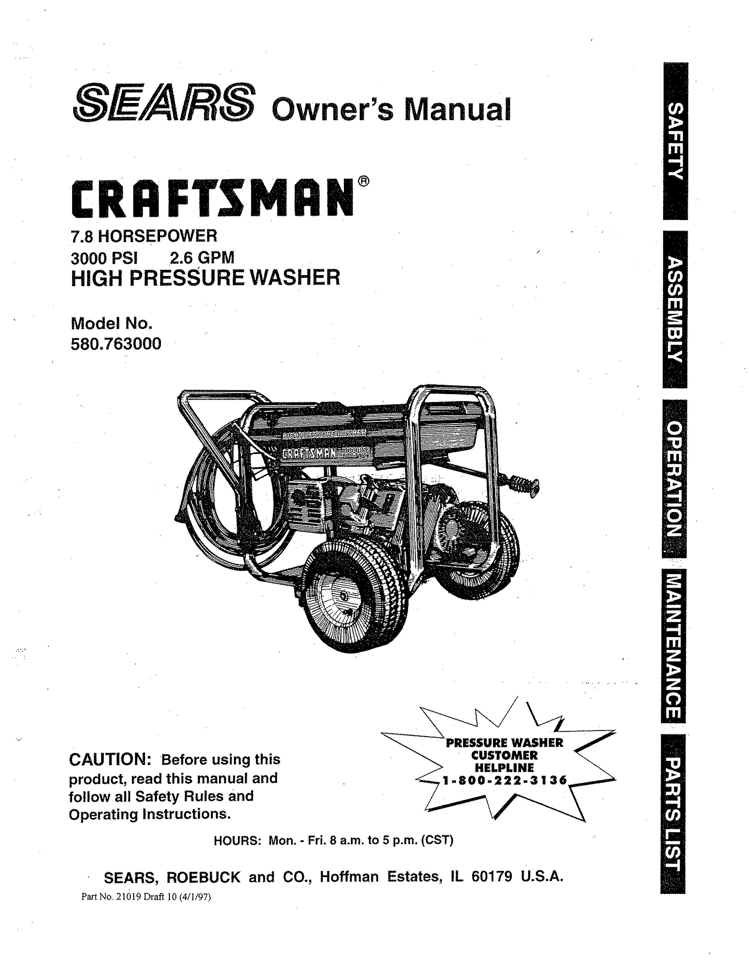Craftsman 580.763 Pressure Washer User Manual