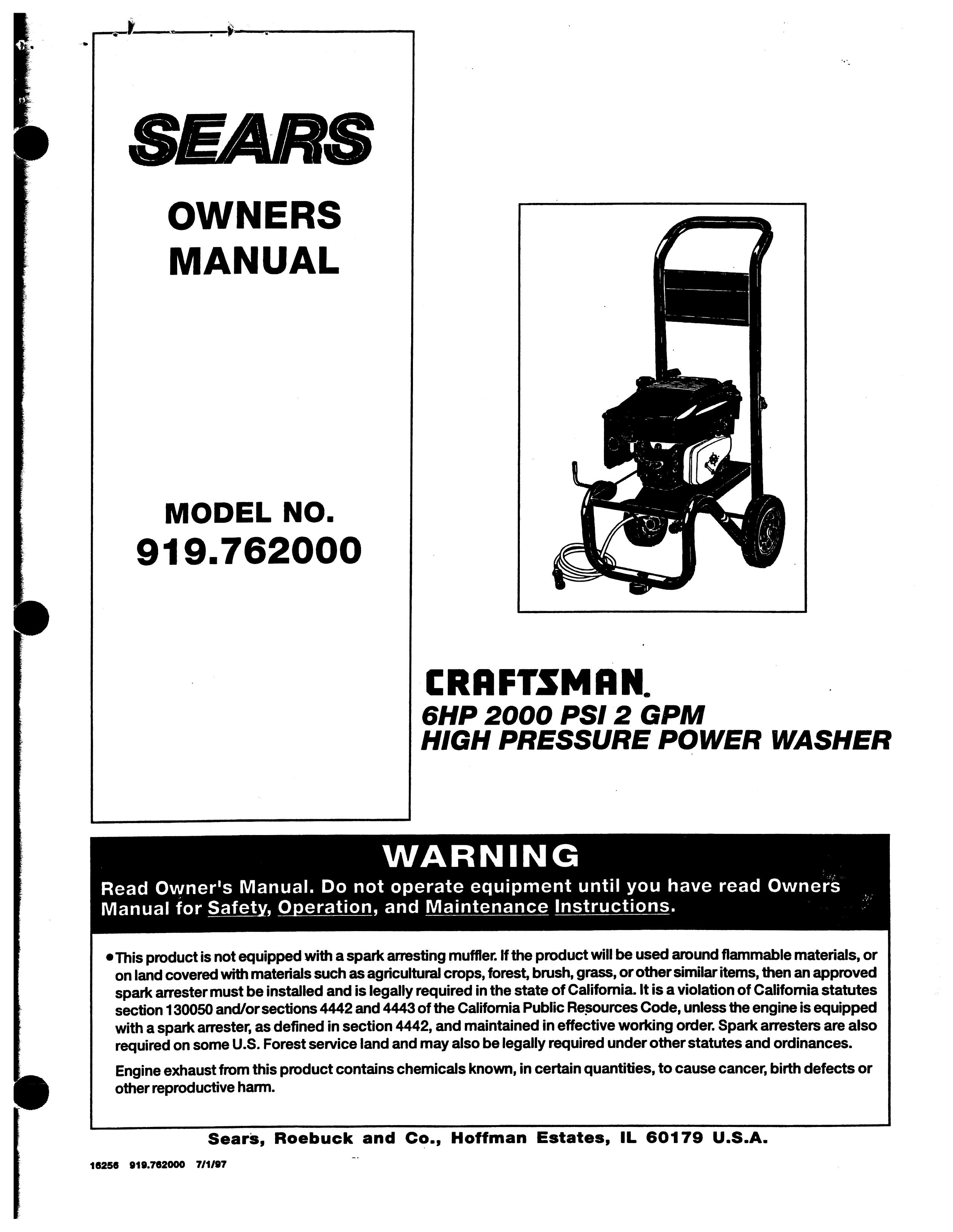 Craftsman 919.762000 Pressure Washer User Manual