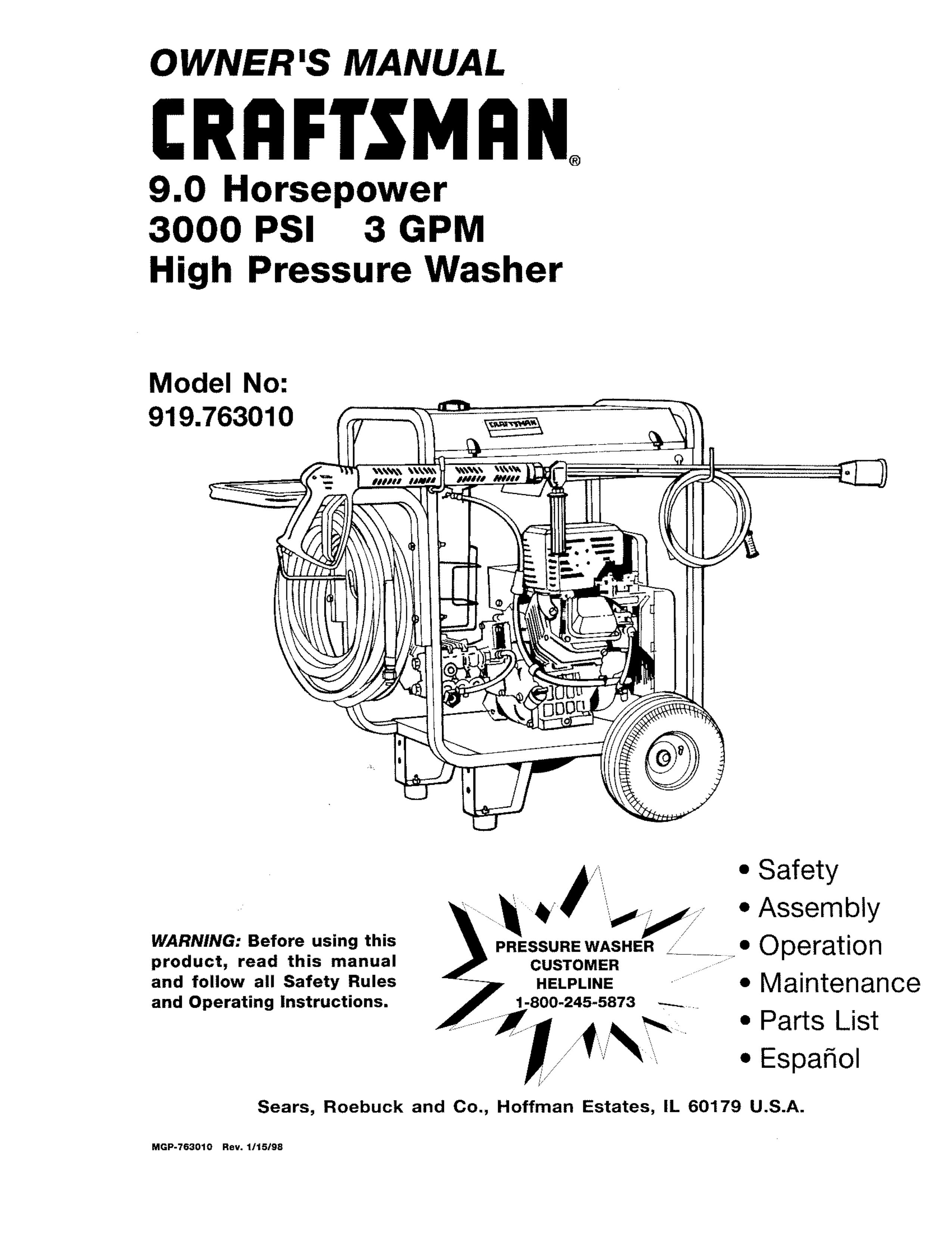 Craftsman 919.763010 Pressure Washer User Manual