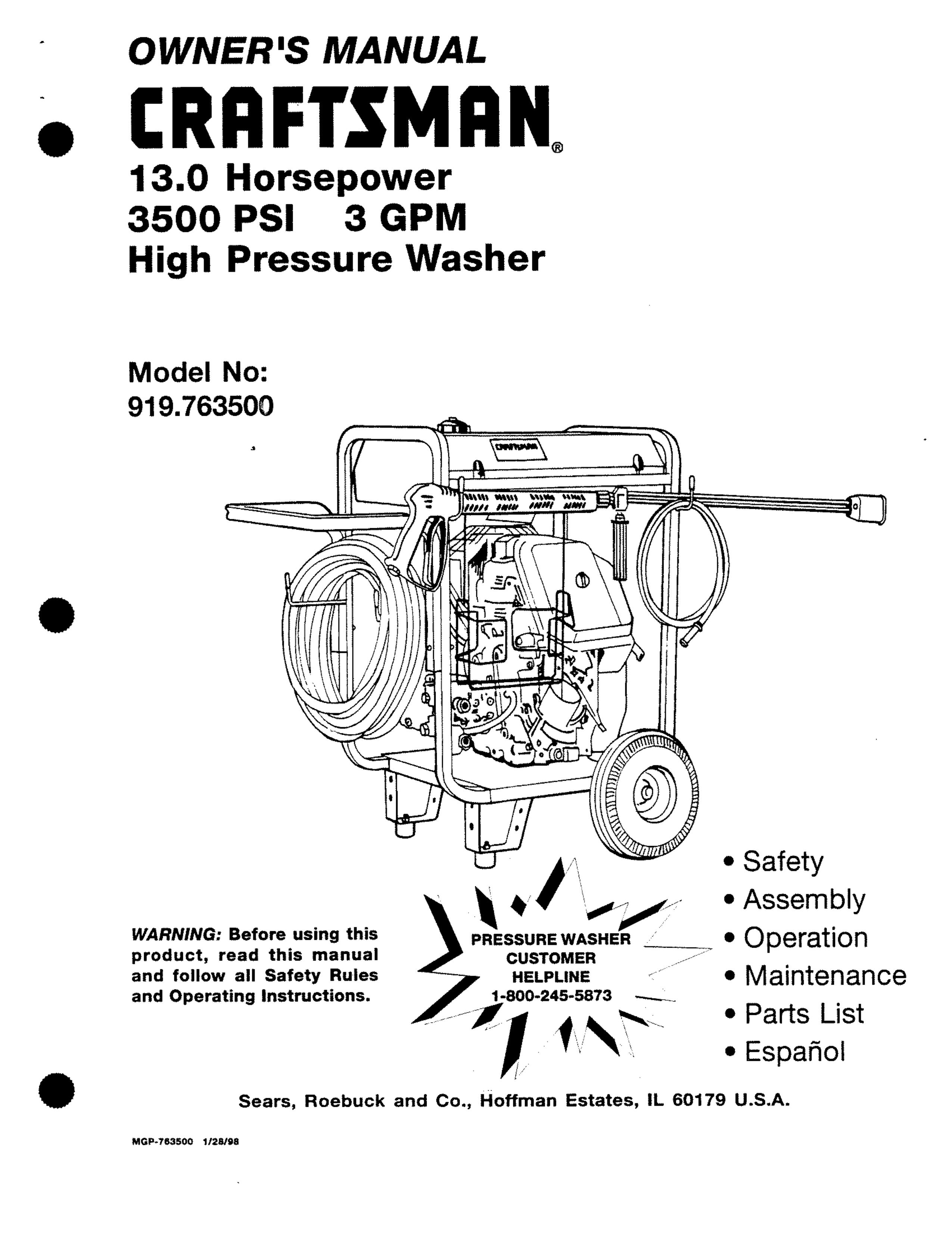 Craftsman MGP-743500 Pressure Washer User Manual
