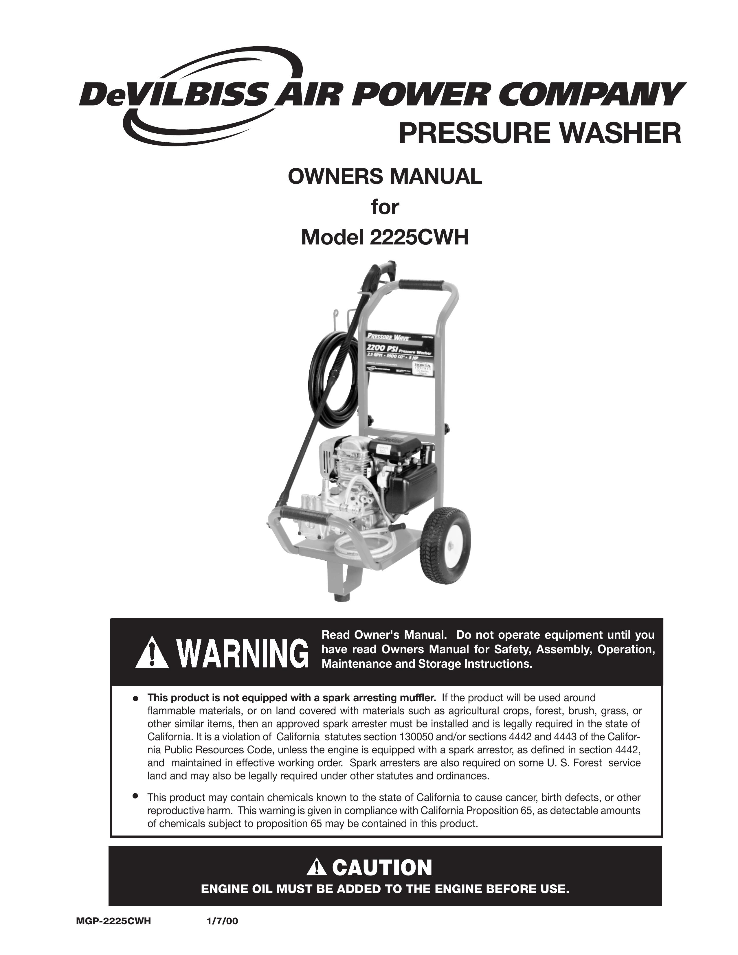 DeVillbiss Air Power Company 2225CWH Pressure Washer User Manual