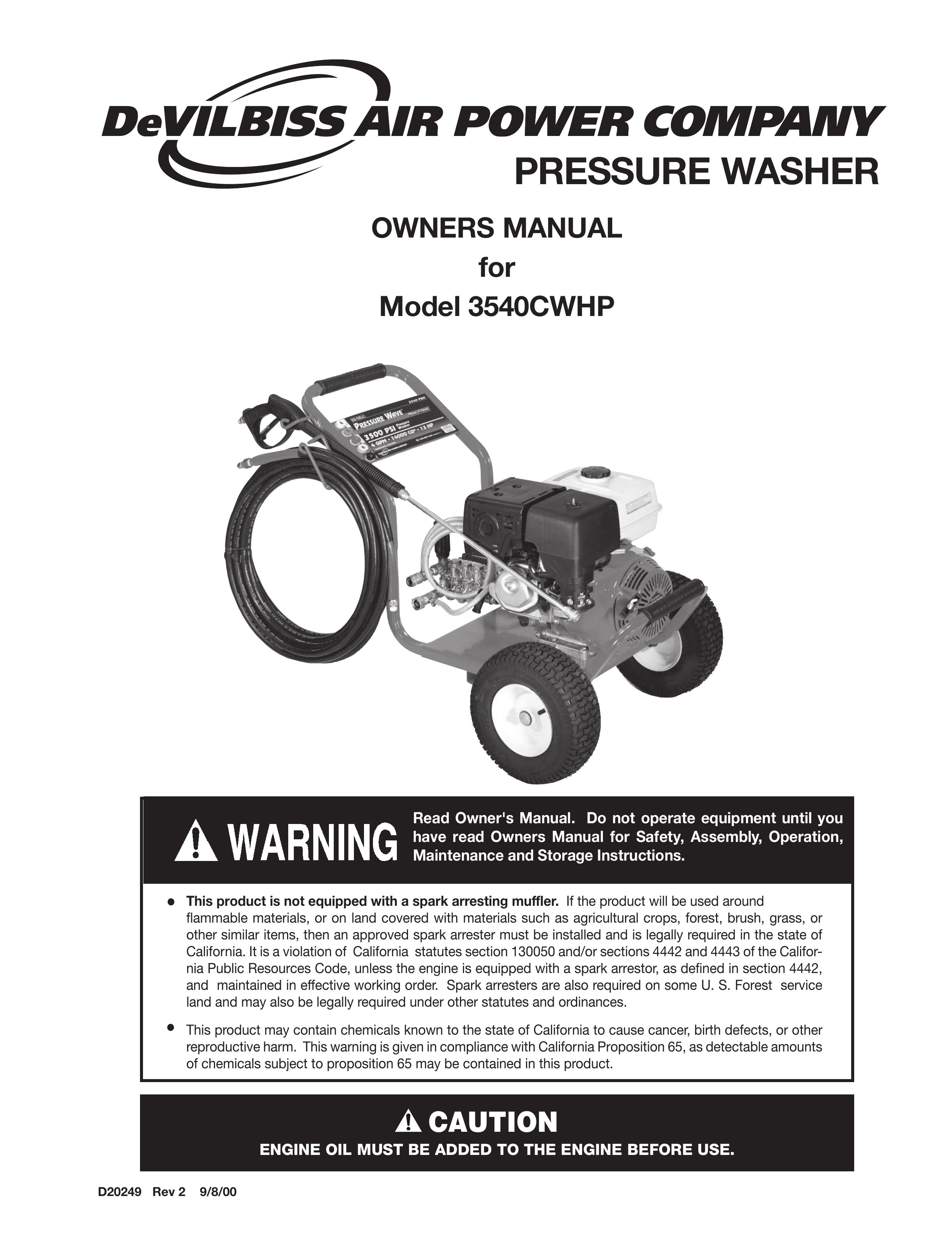 DeVillbiss Air Power Company D20249 Pressure Washer User Manual