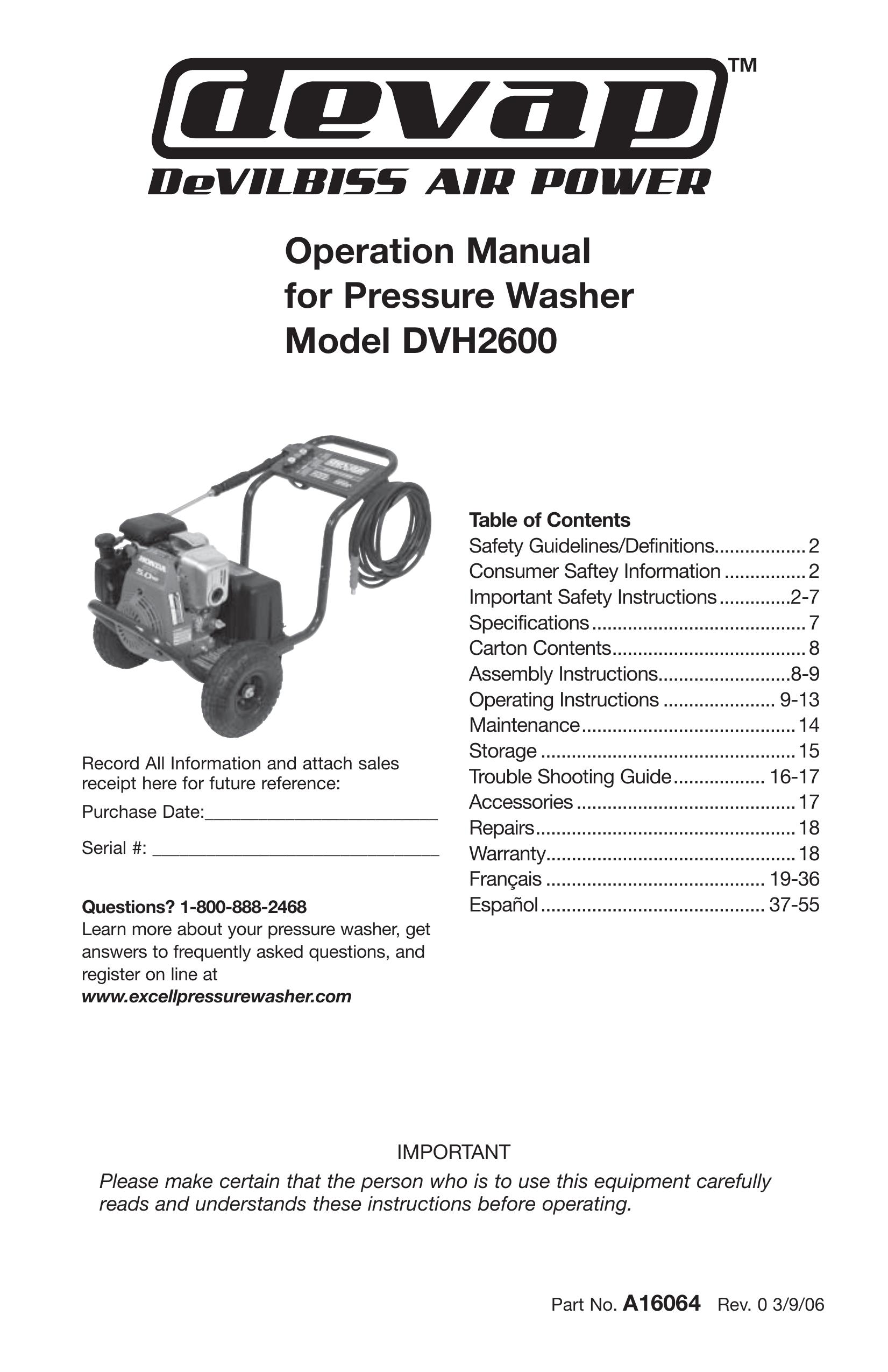 DeVillbiss Air Power Company DVH2600 Pressure Washer User Manual