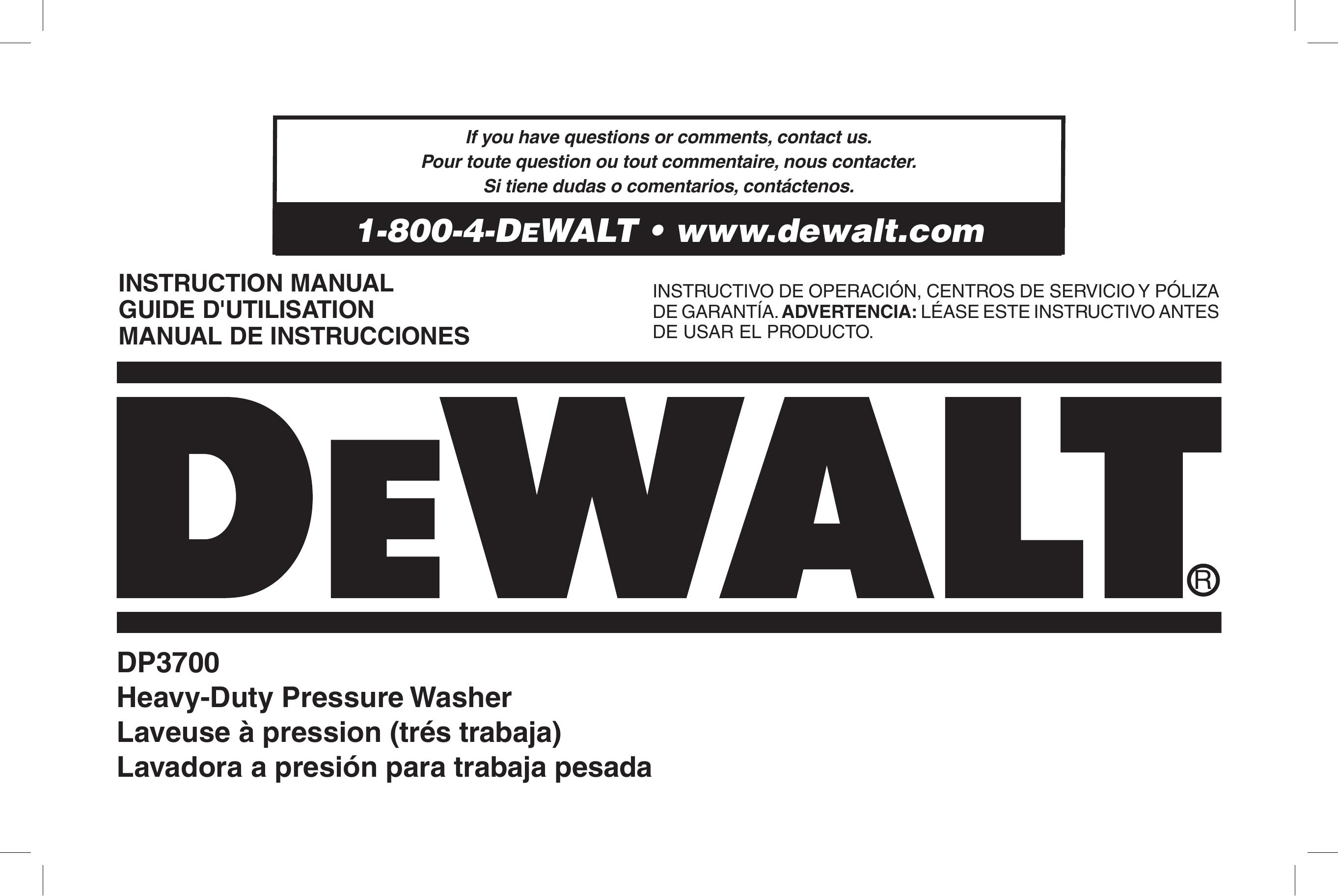 DeWalt DP3700 Pressure Washer User Manual