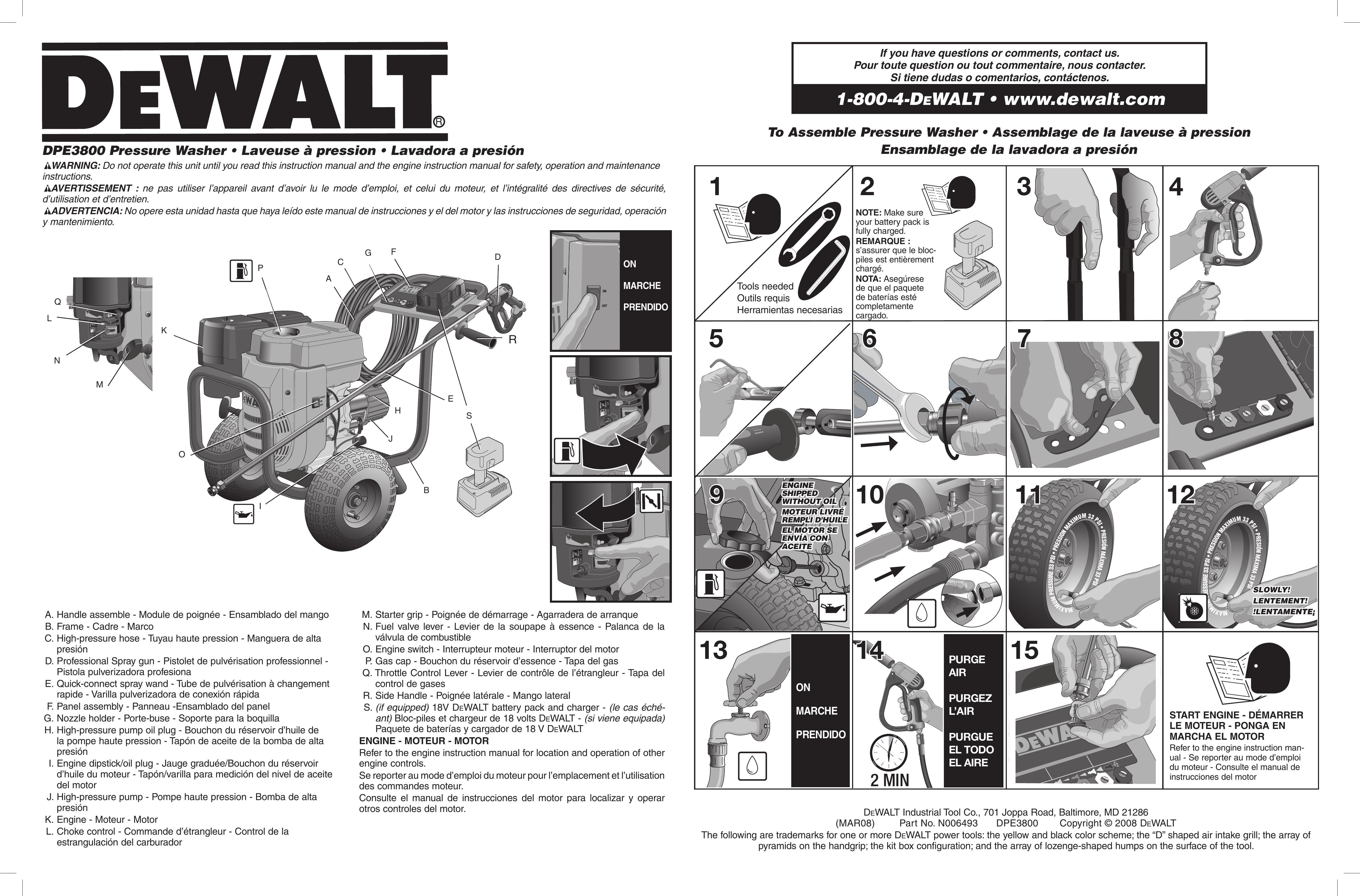 DeWalt DPE3800 Pressure Washer User Manual