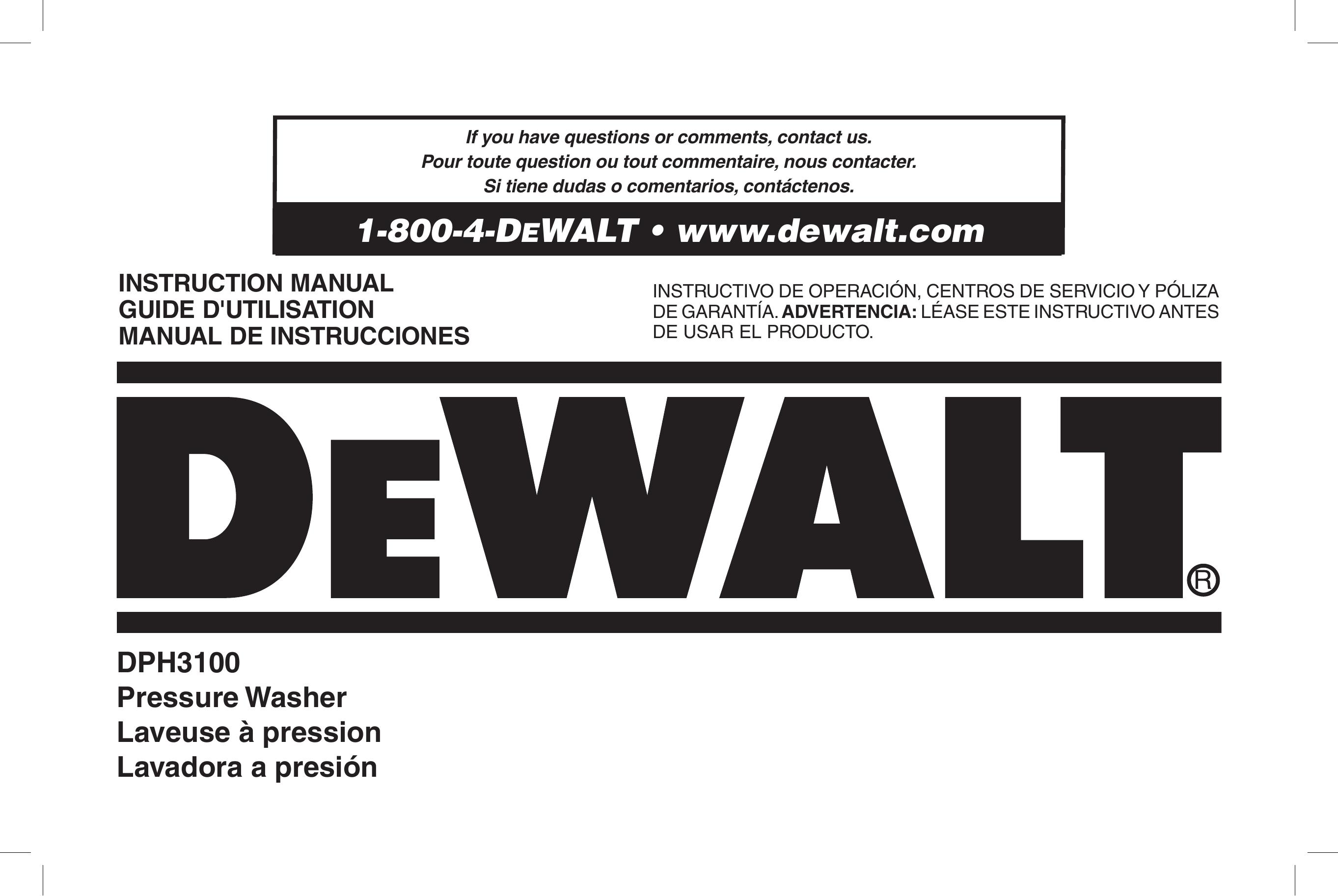 DeWalt DPH3100 Pressure Washer User Manual