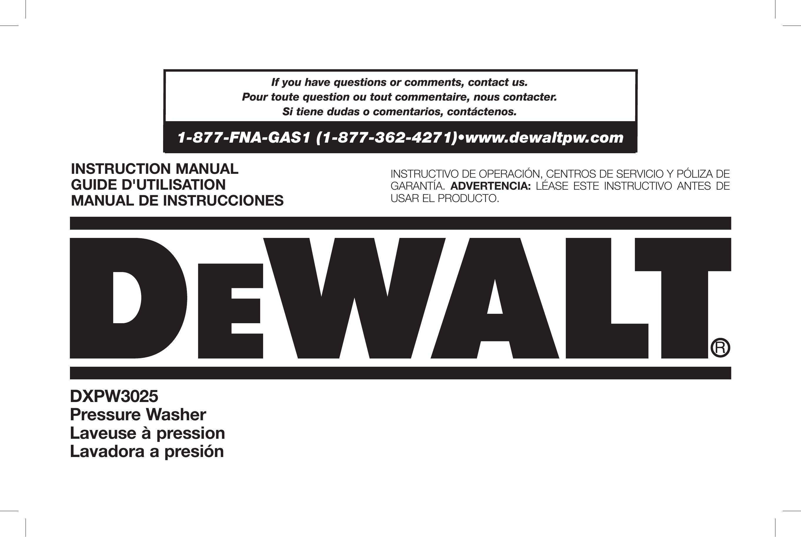 DeWalt DXPW3025 Pressure Washer User Manual