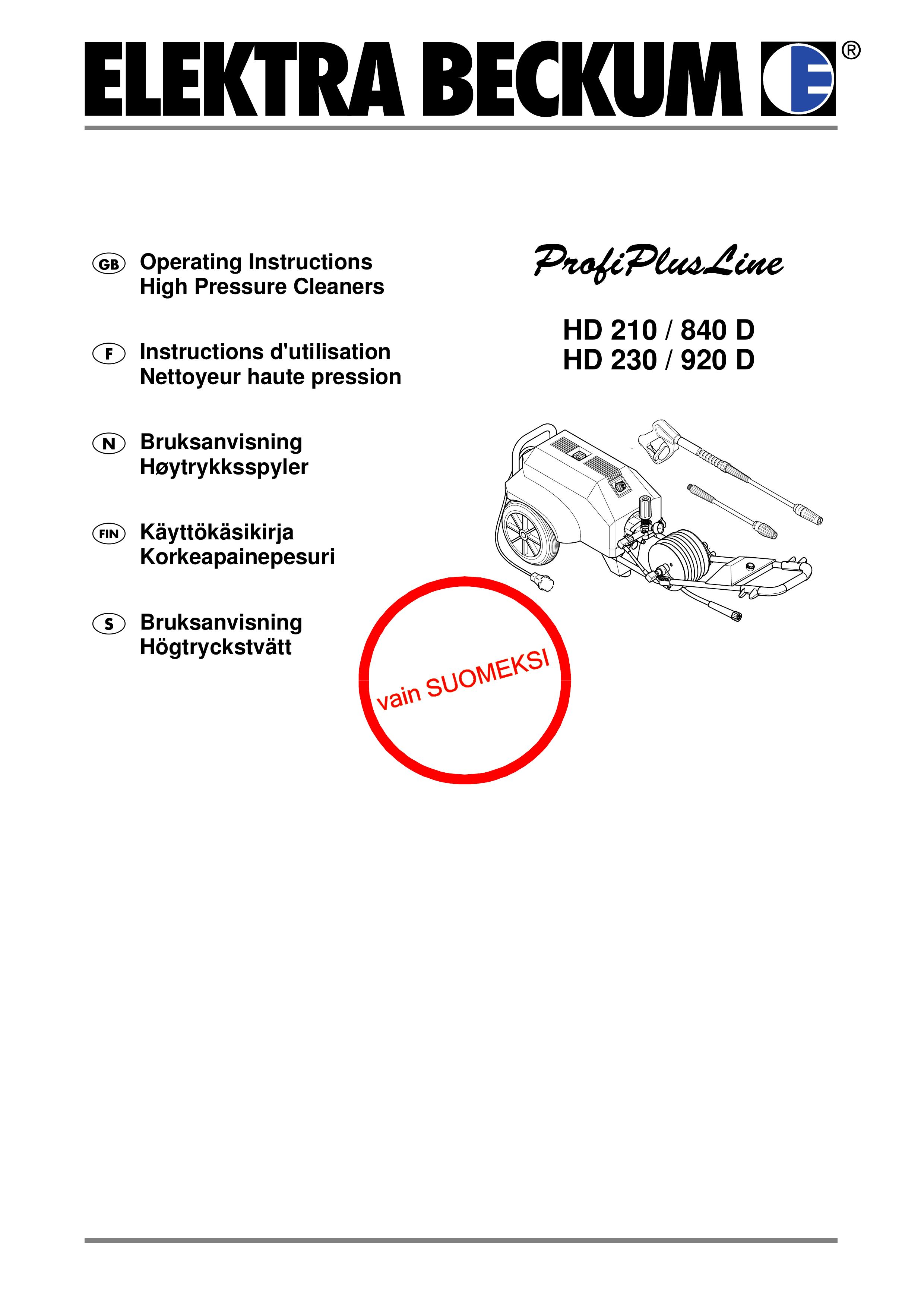 Elektra Beckum HD 840 D Pressure Washer User Manual