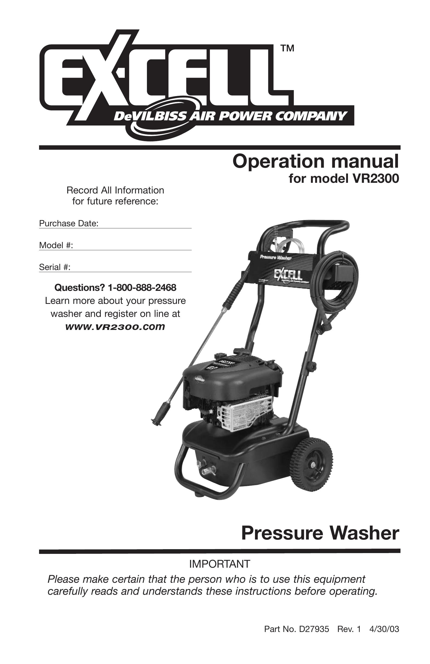 Excell Precision VR2300 Pressure Washer User Manual
