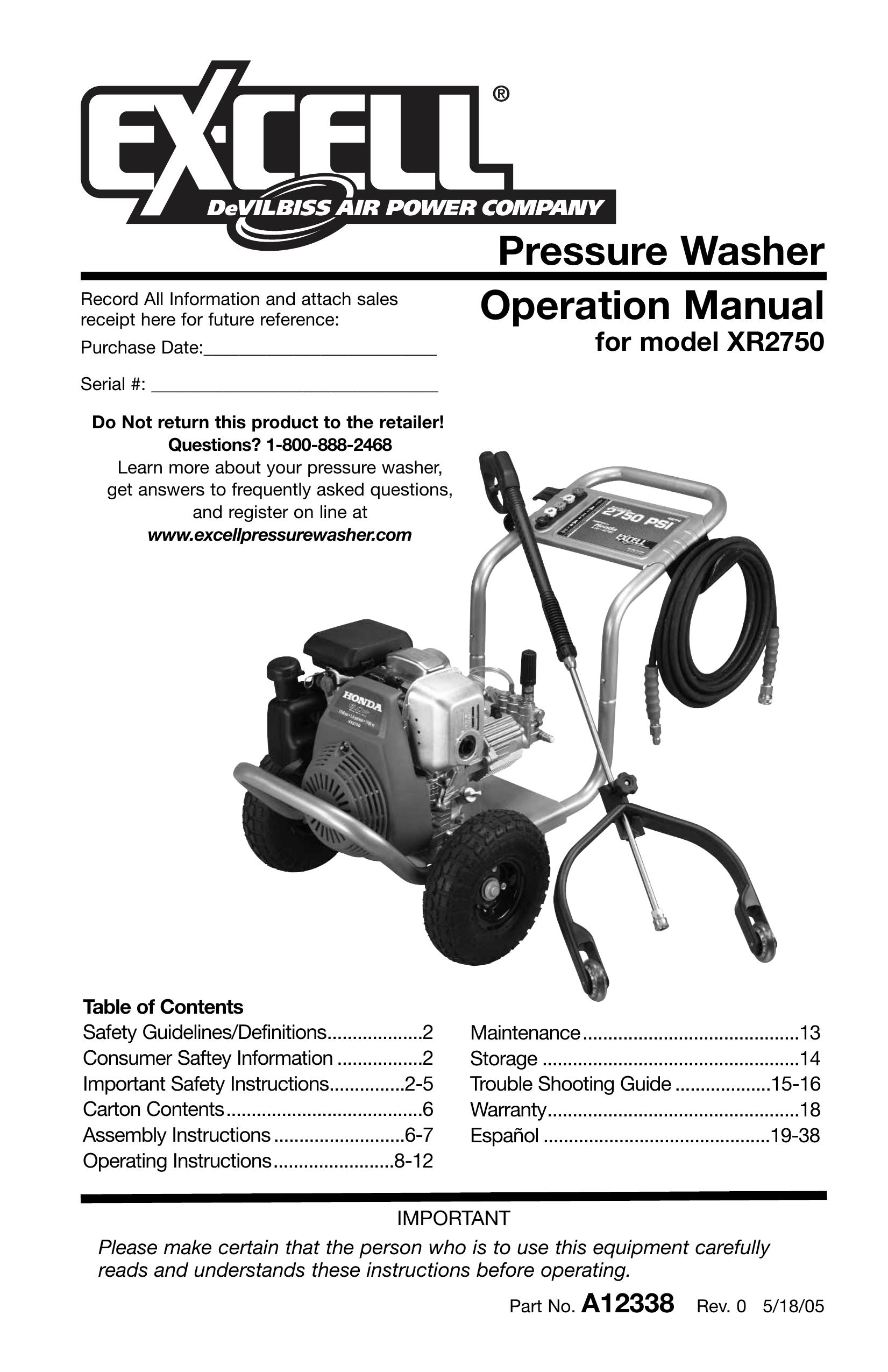 Excell Precision XR2750 Pressure Washer User Manual
